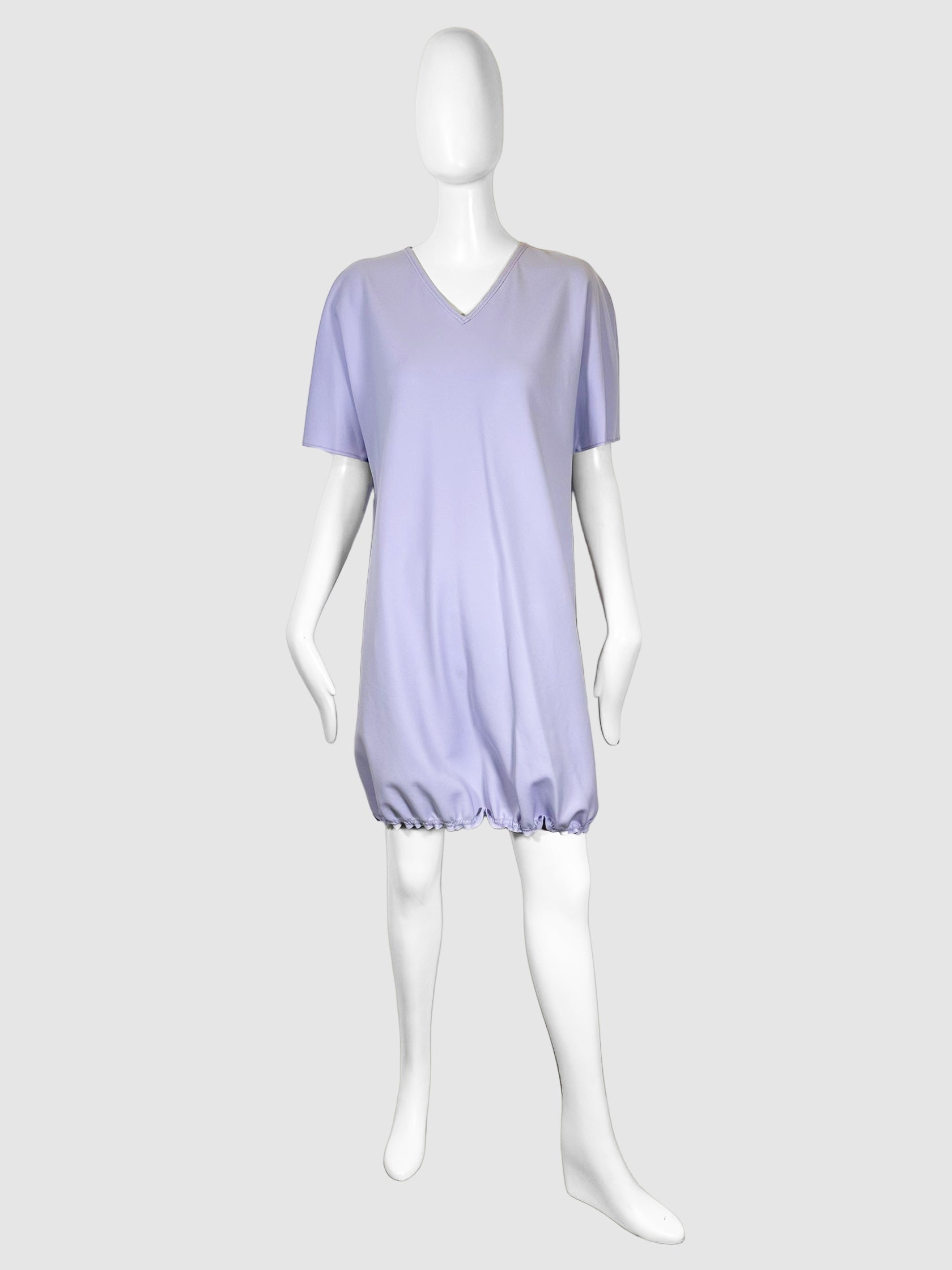 Marie Saint Pierre Lavender Purple V-Neck Short Sleeve Mini Dress with Elasticized Hem Size 4  Consignment Secondhand Designer Luxury Resale Toronto Trendy