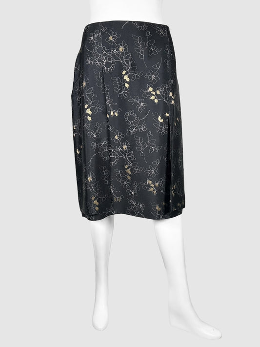 Marni Black with Gold-Tone Floral Pleated Midi Skirt, Size Medium Consignment Secondhand Designer Luxury Resale Toronto Trendy 