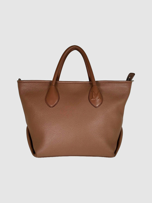 Max Mara Brown Pebbled Leather Miranda Tote Bag Consignment Secondhand Designer Luxury Resale Toronto Trendy