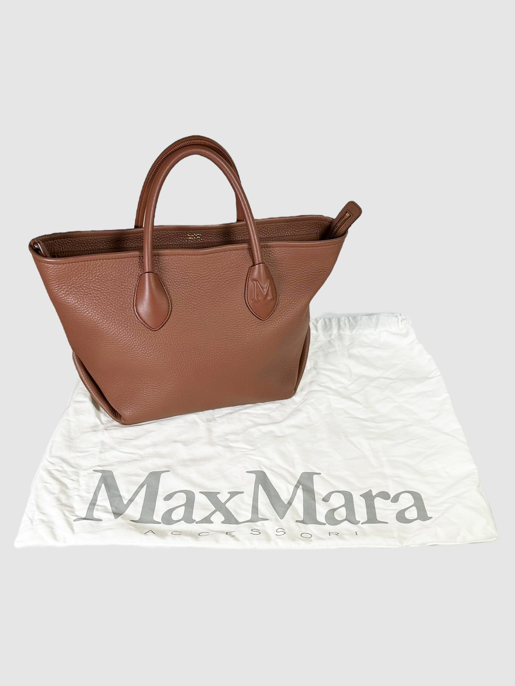 Max Mara Brown Pebbled Leather Miranda Tote Bag Consignment Secondhand Designer Luxury Resale Toronto Trendy
