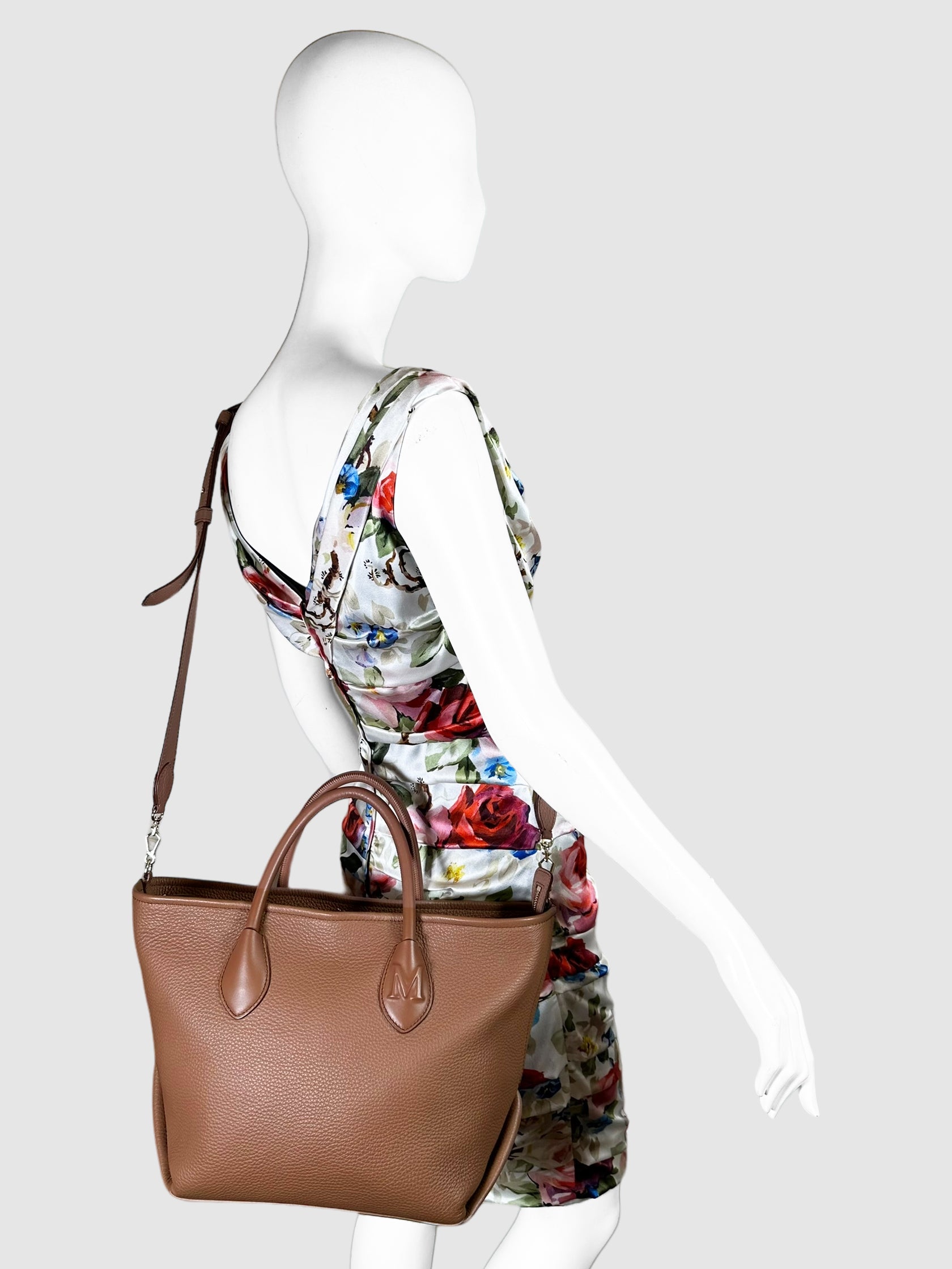 Max Mara Brown Pebbled Leather Miranda Tote Bag Consignment Secondhand Designer Luxury Resale Toronto Trendy