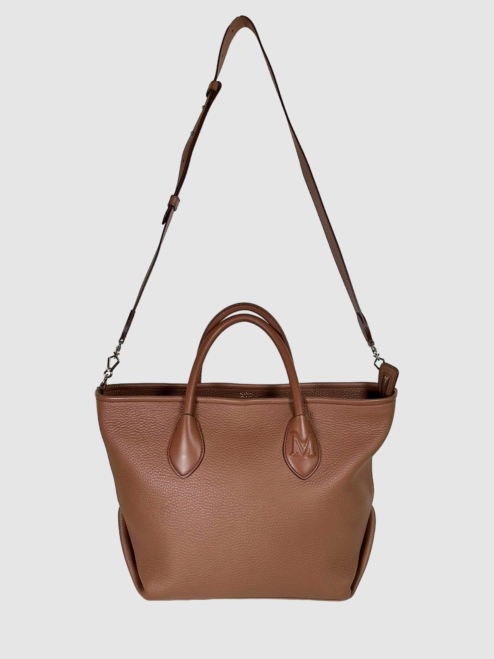 Max Mara Brown Pebbled Leather Miranda Tote Bag Consignment Secondhand Designer Luxury Resale Toronto Trendy