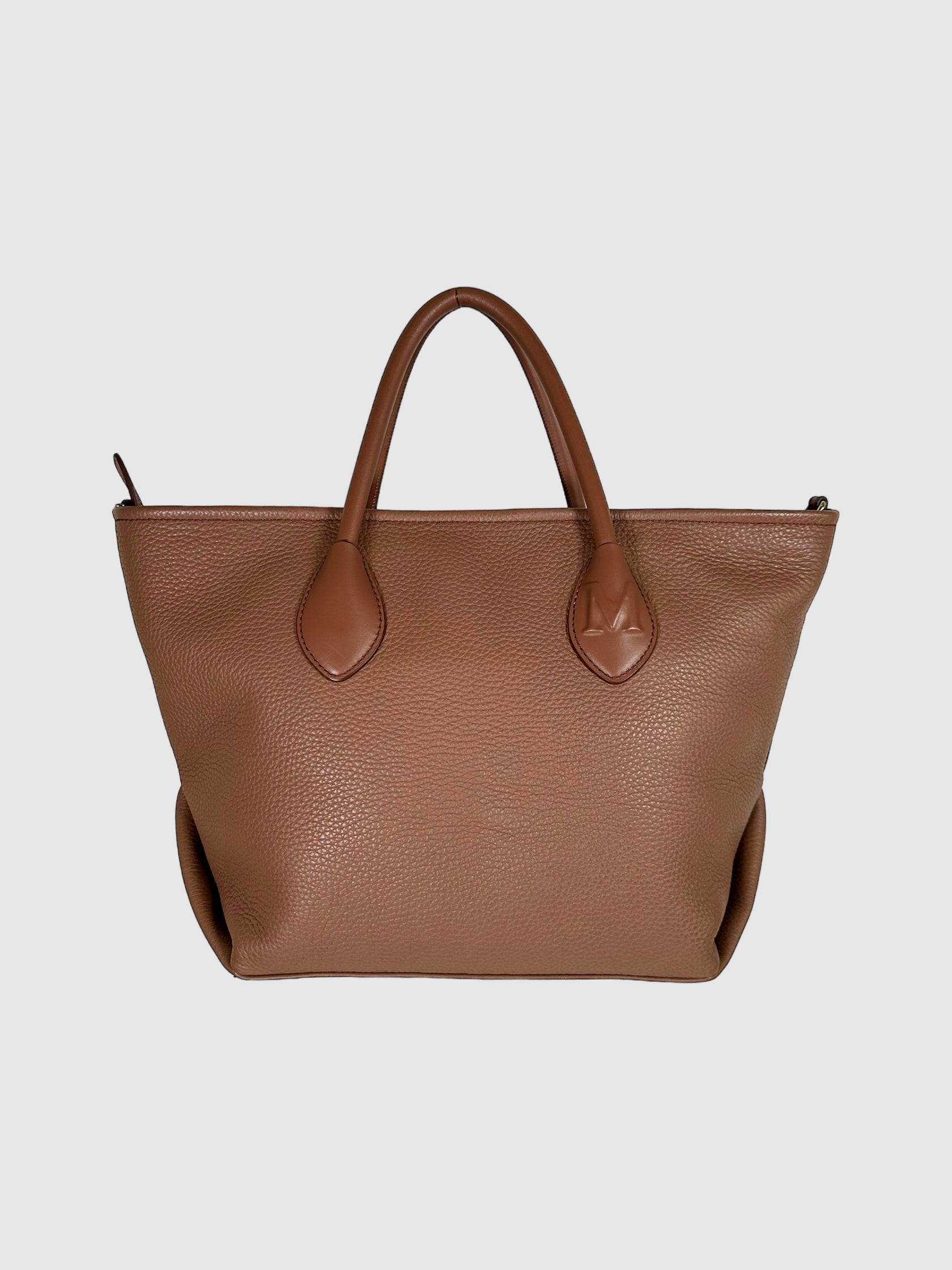 Max Mara Brown Pebbled Leather Miranda Tote Bag Consignment Secondhand Designer Luxury Resale Toronto Trendy