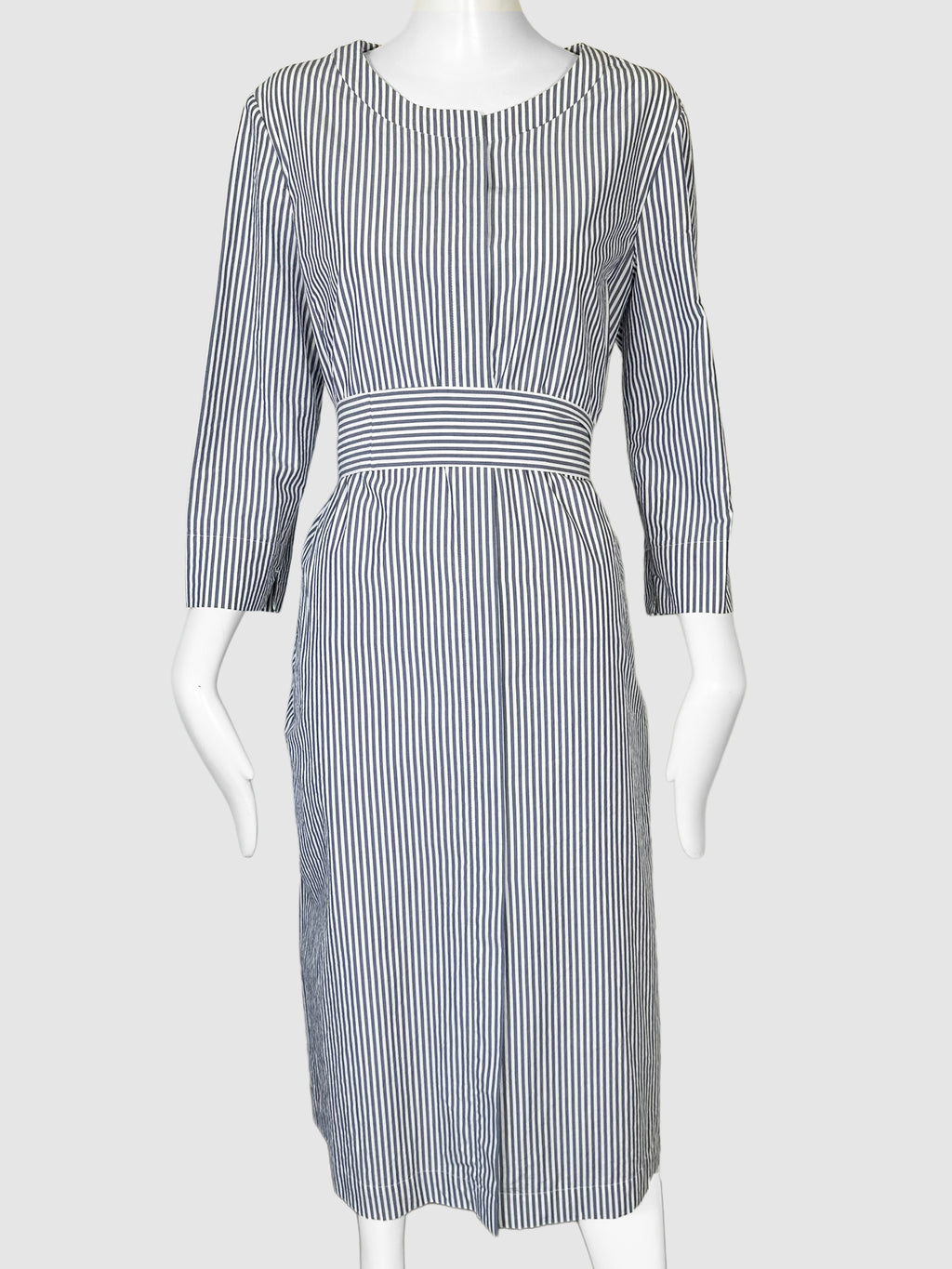 Pinstripe Belted Midi Dress - Size 12