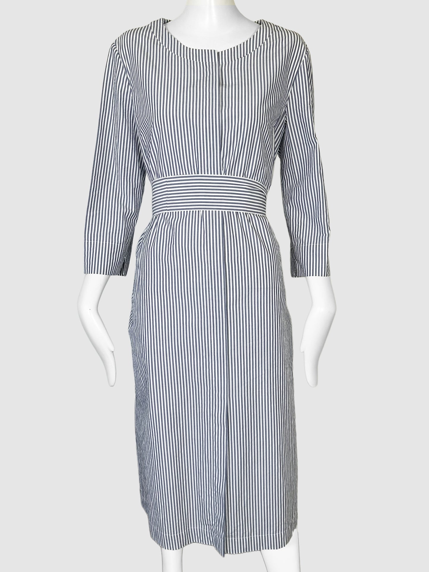 Pinstripe Belted Midi Dress - Size 12