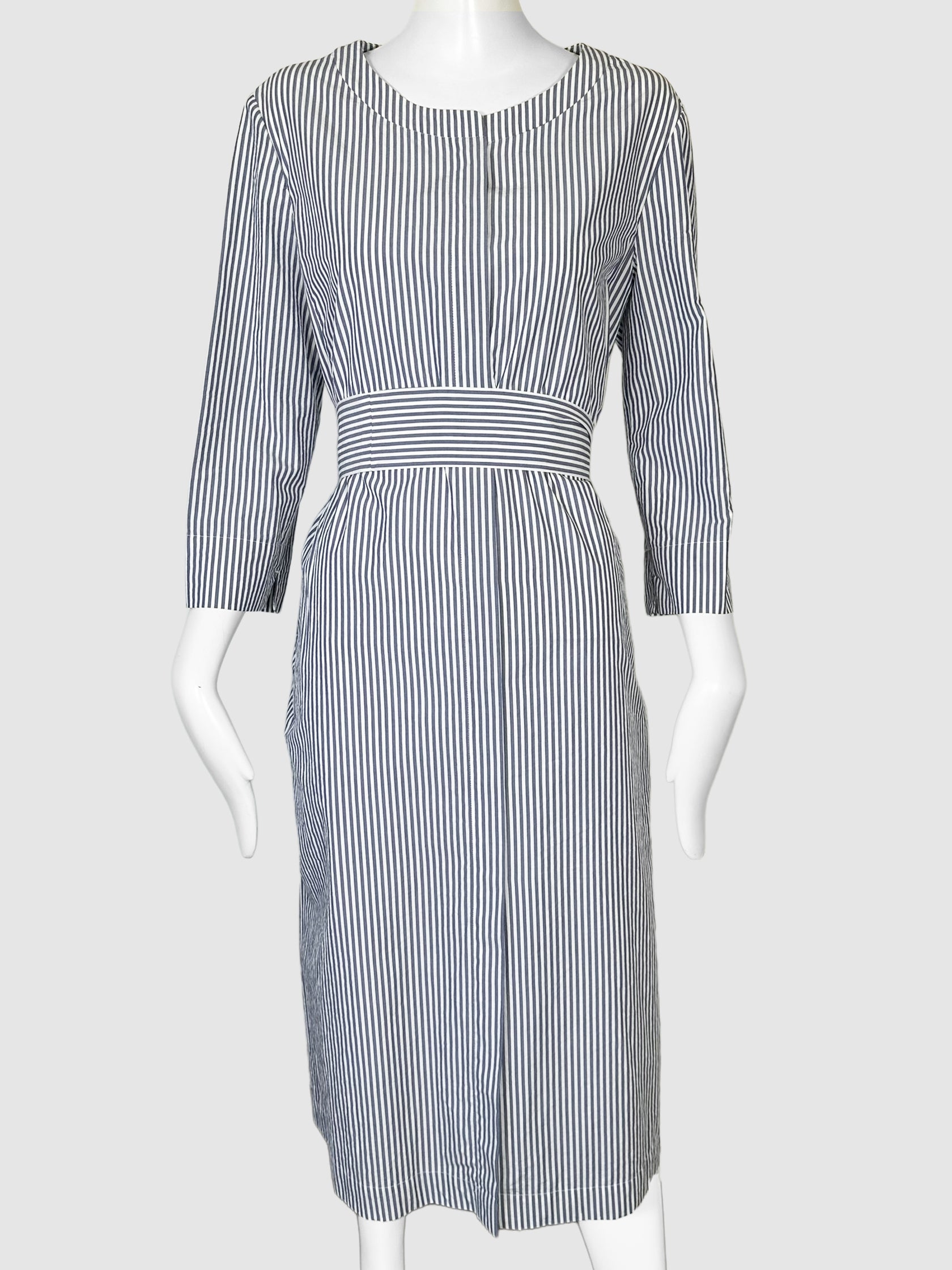 Pinstripe Belted Midi Dress - Size 12