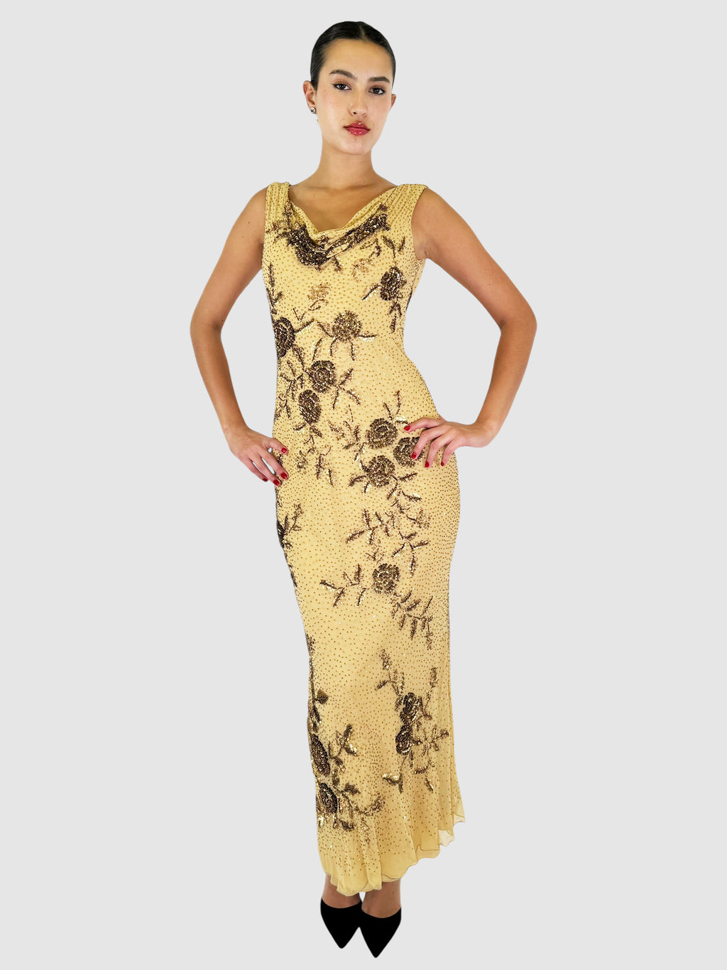 Sequin Floral Print Maxi Dress - Size 40