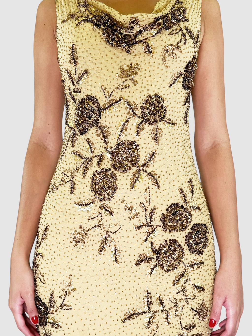 Sequin Floral Print Maxi Dress - Size 40