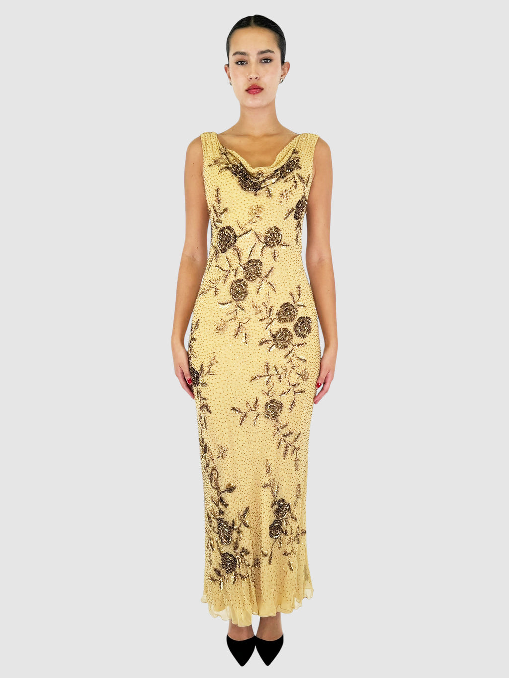 Sequin Floral Print Maxi Dress - Size 40