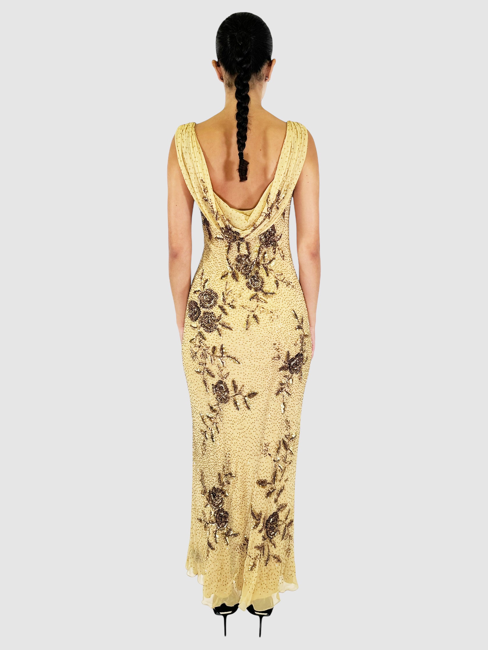 Sequin Floral Print Maxi Dress - Size 40