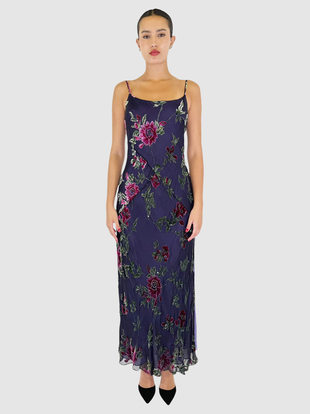 Sequin Floral Print Maxi Dress - Size 12