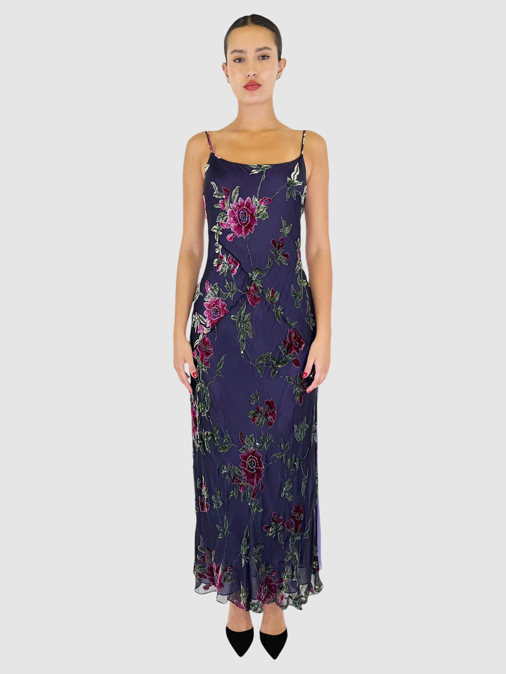 Sequin Floral Print Maxi Dress - Size 12
