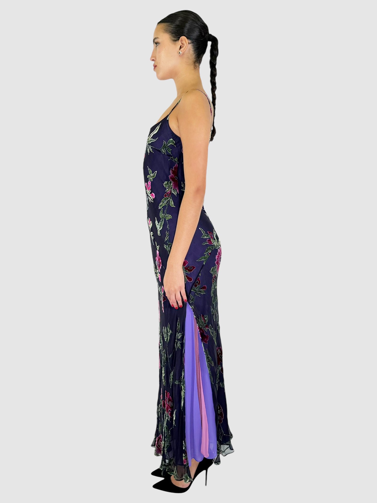 Sequin Floral Print Maxi Dress - Size 12