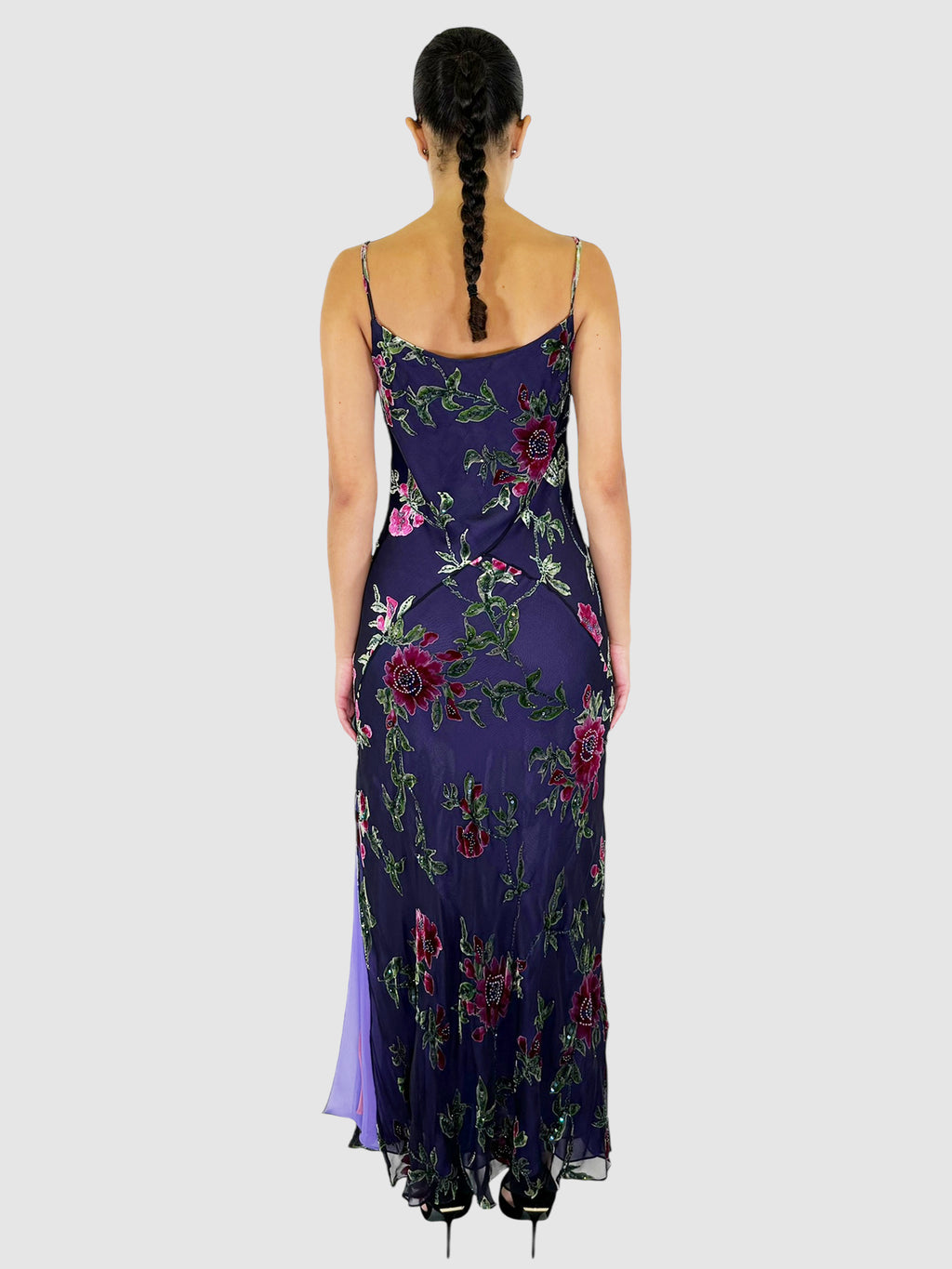 Sequin Floral Print Maxi Dress - Size 12