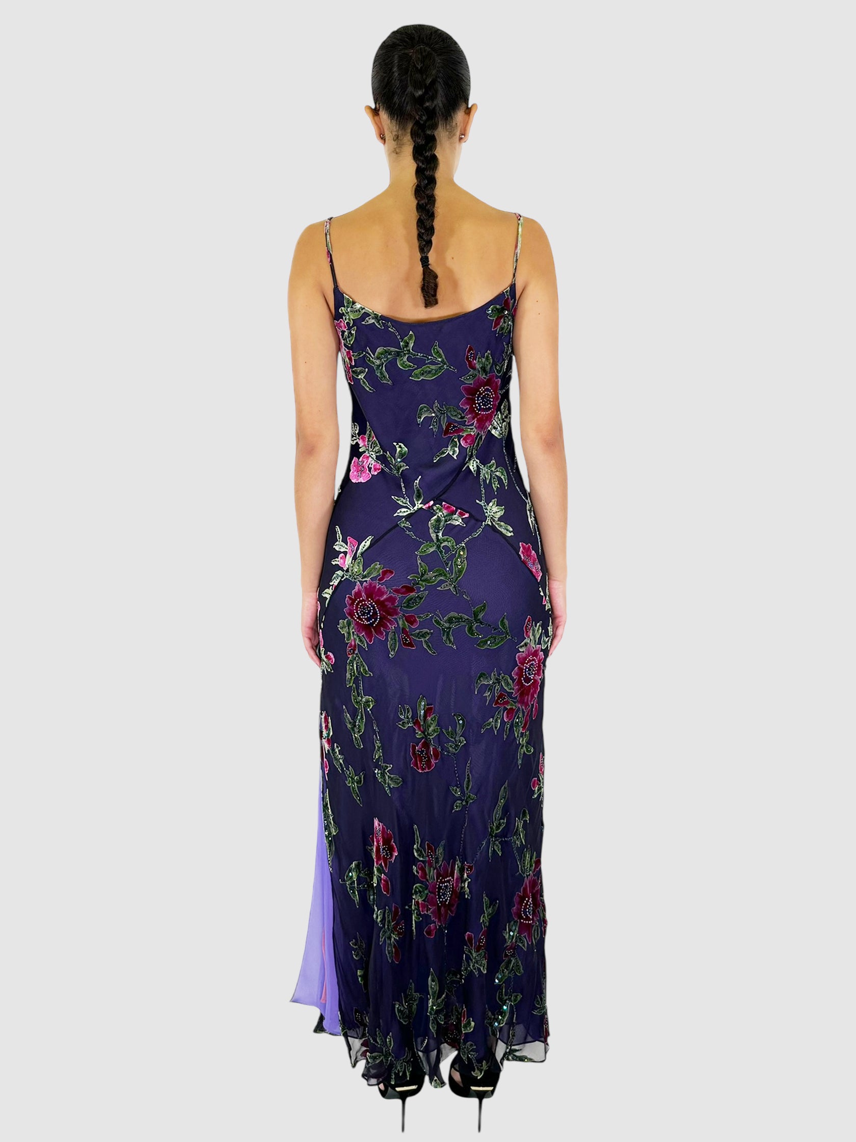 Sequin Floral Print Maxi Dress - Size 12