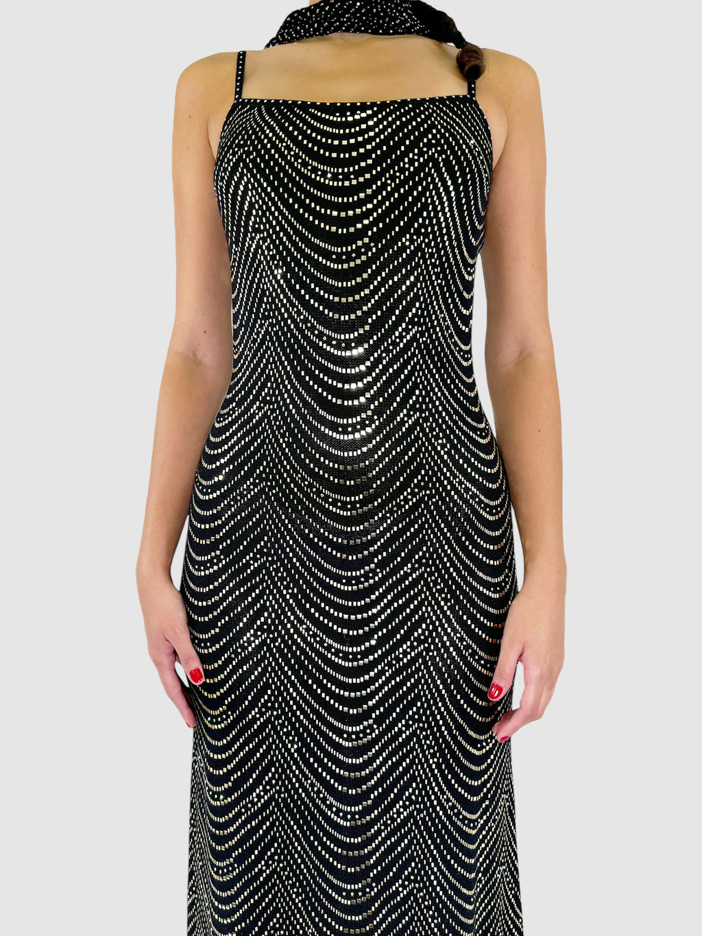 Knit Sequin Maxi Dress with Scarf - Size 6