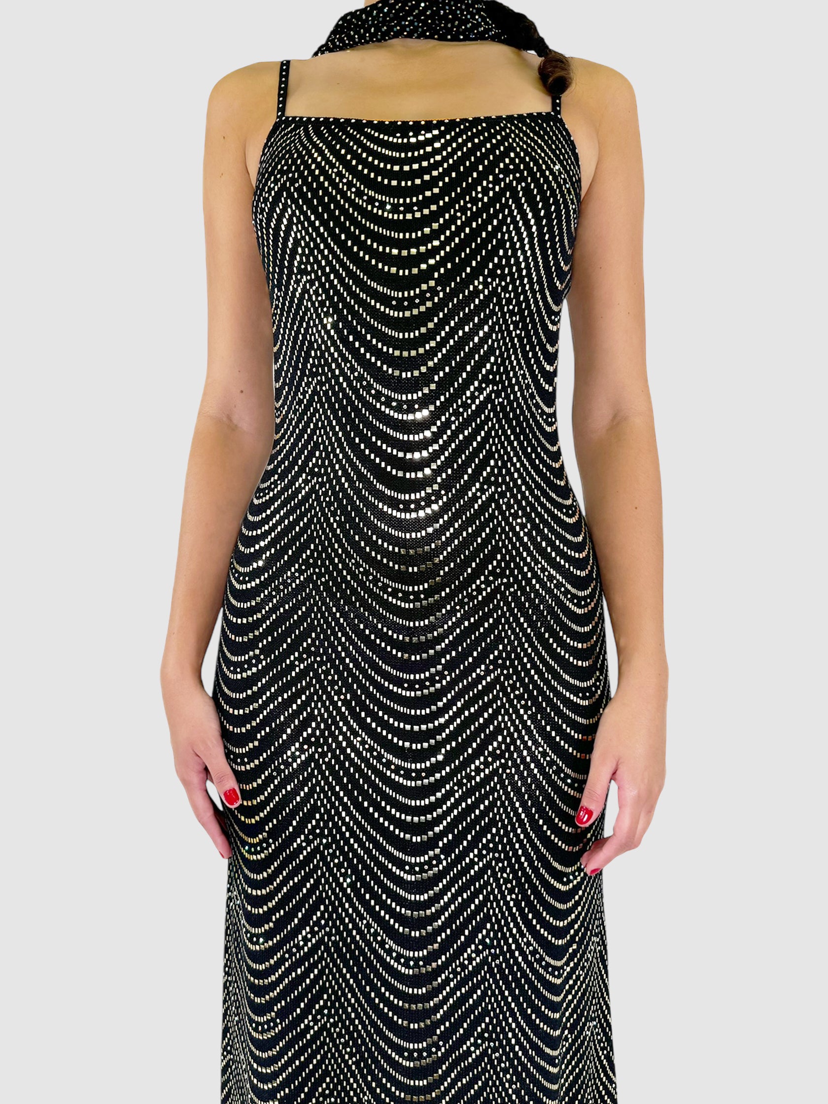 Knit Sequin Maxi Dress with Scarf - Size 6