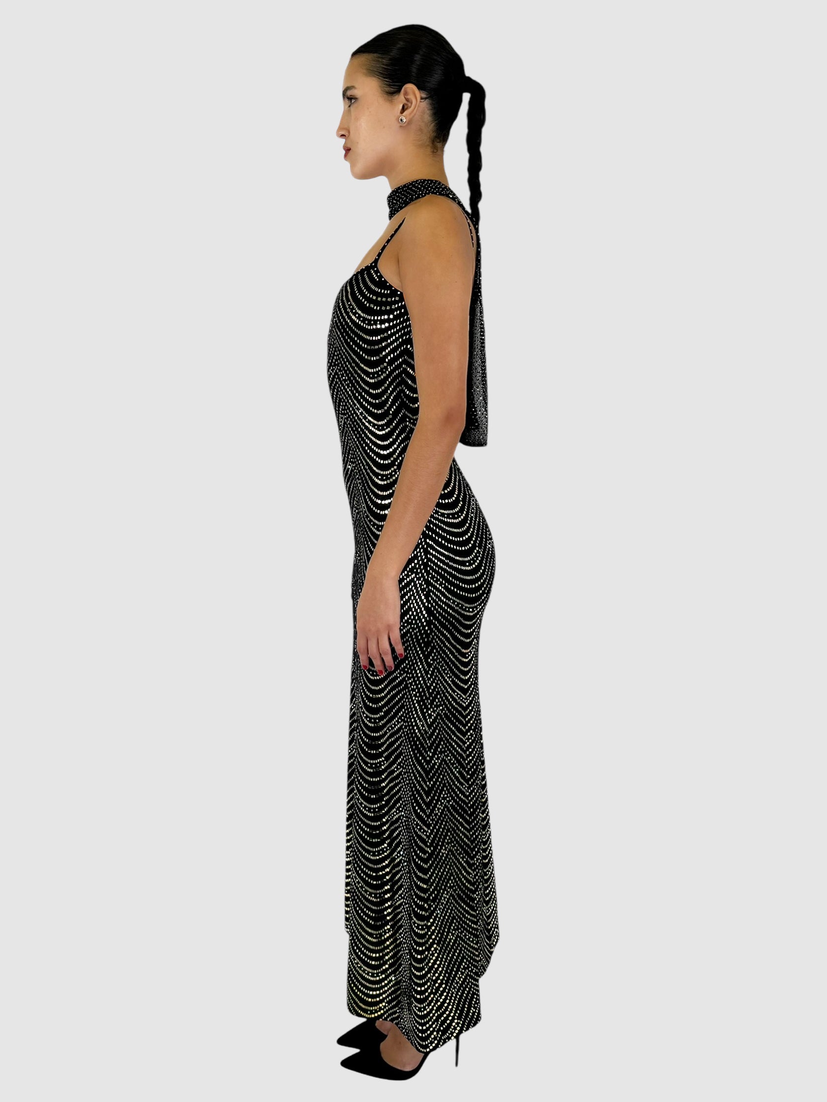 Knit Sequin Maxi Dress with Scarf - Size 6