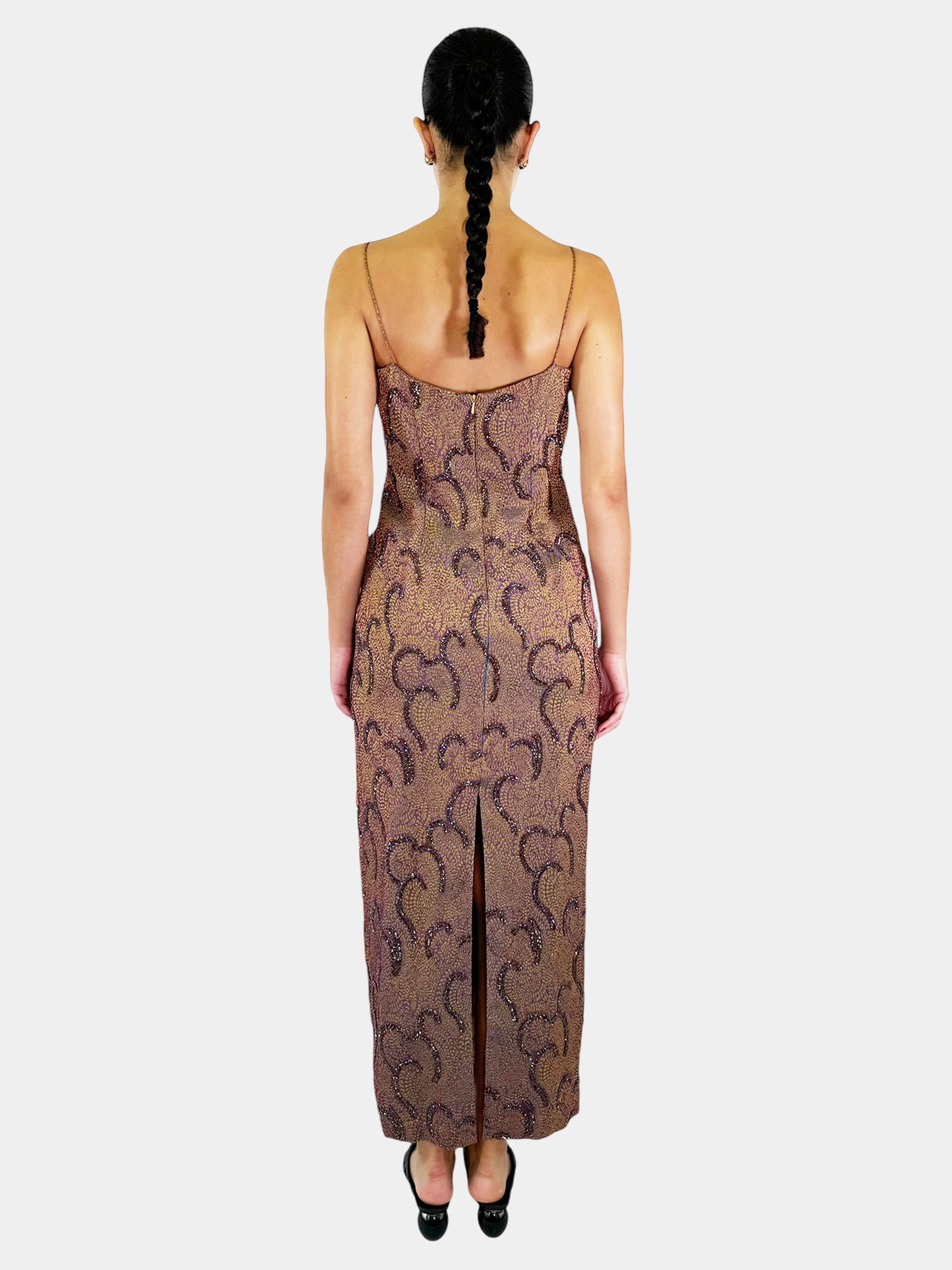 Beaded Abstract Print Evening Dress - Size 6