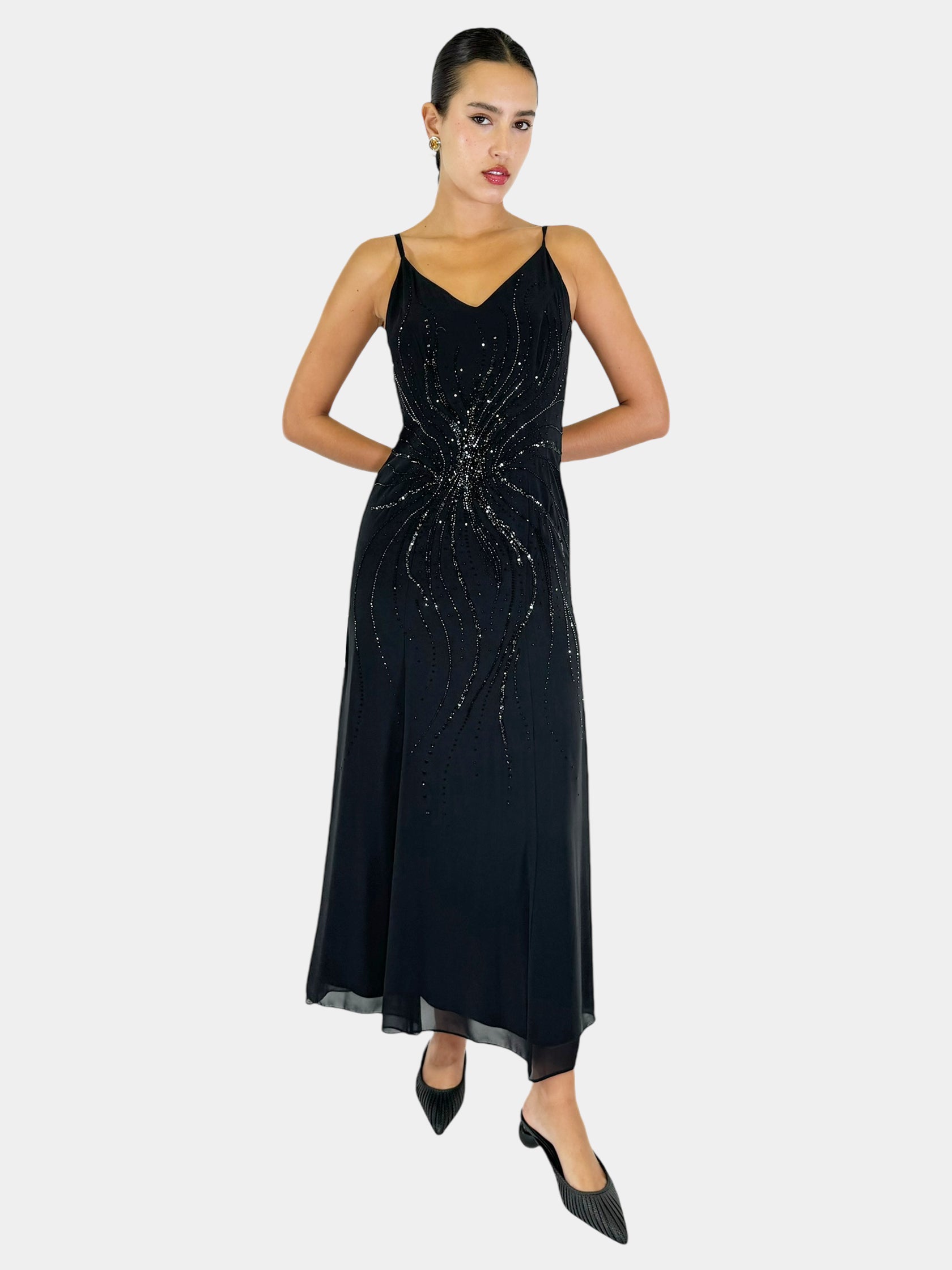 Sequin Embellished Maxi Dress - Size 10