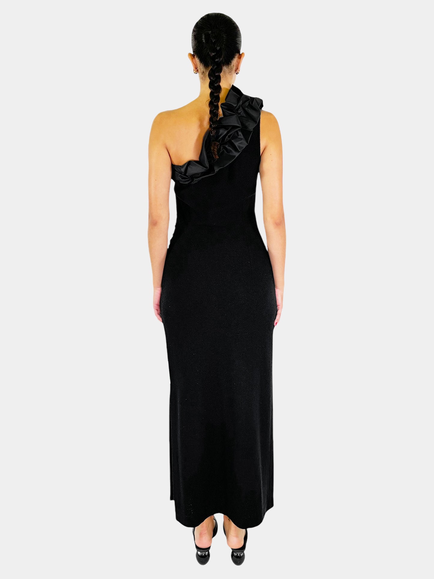 Ruffled Shoulder Evening Dress - Size 8