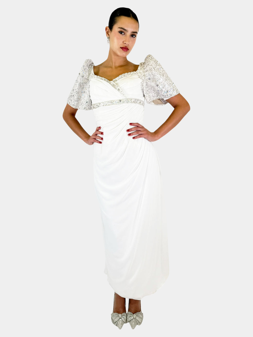 Beaded Oversized Sleeve Maxi Dress - Size 6/8