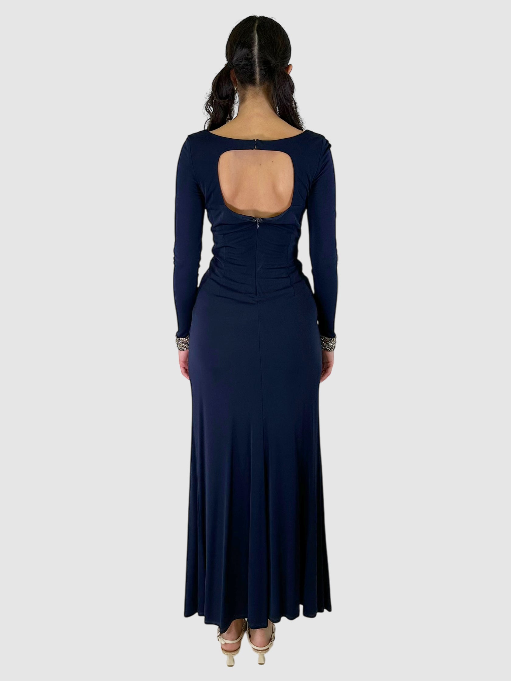 David Meister Front Ruched Beaded Maxi Dress - Size 4 Second Nature Boutique David Meister Front Ruched Beaded Maxi Dress - Size 4 Second Nature Boutique