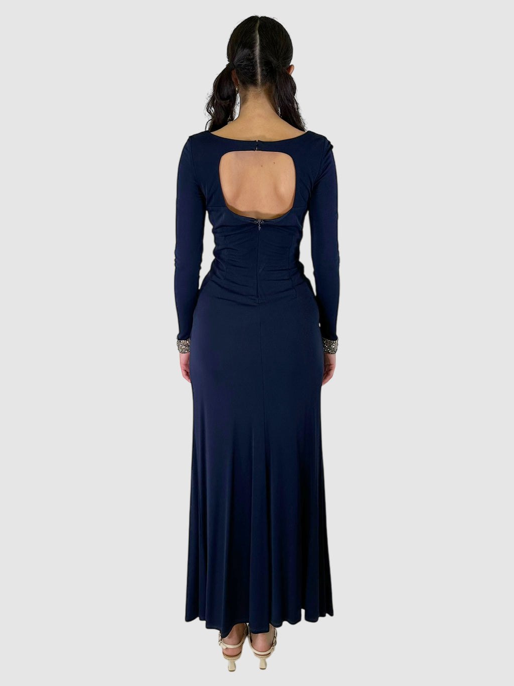 Front Ruched Beaded Maxi Dress - Size 4