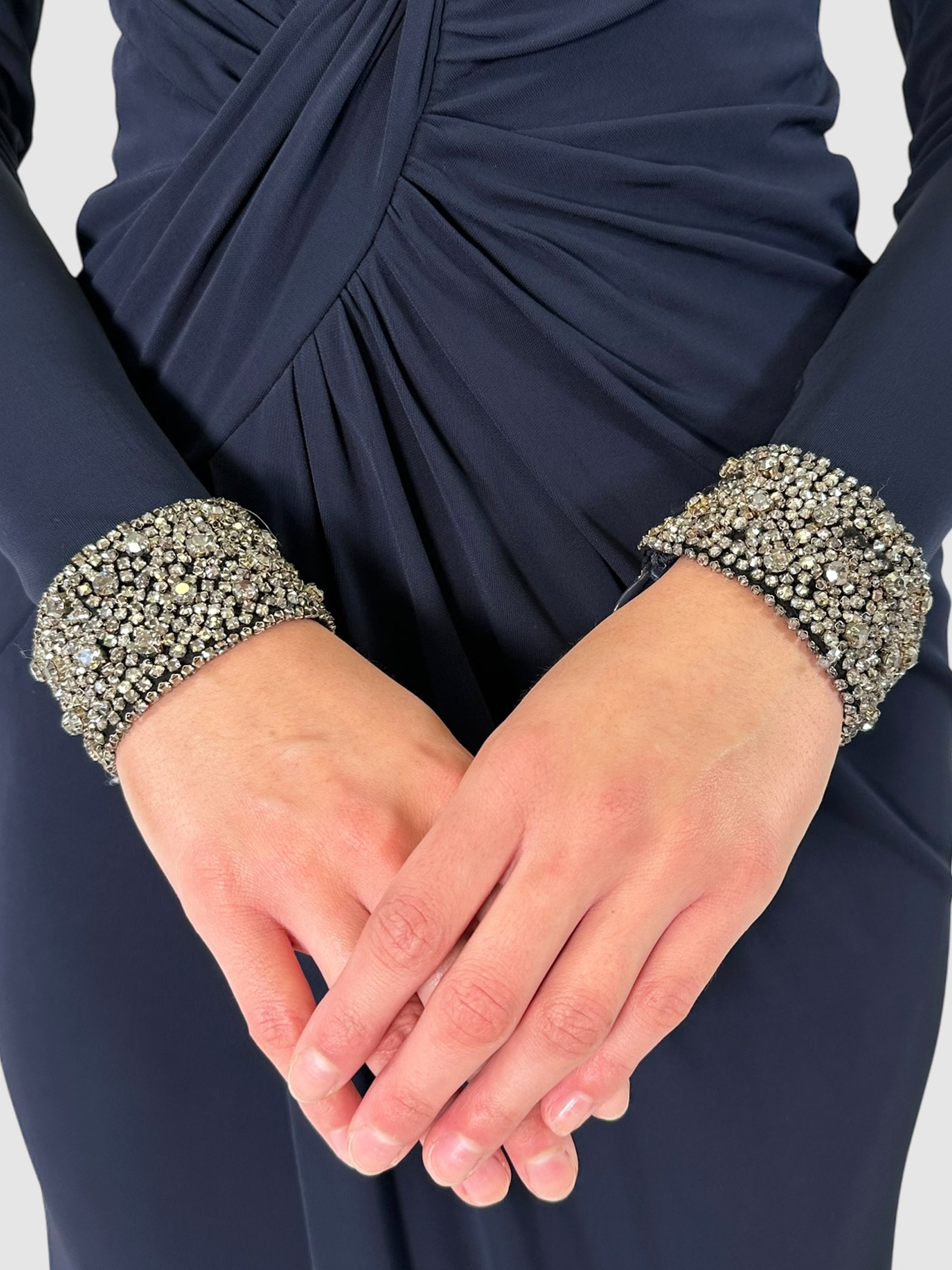 Front Ruched Beaded Maxi Dress - Size 4