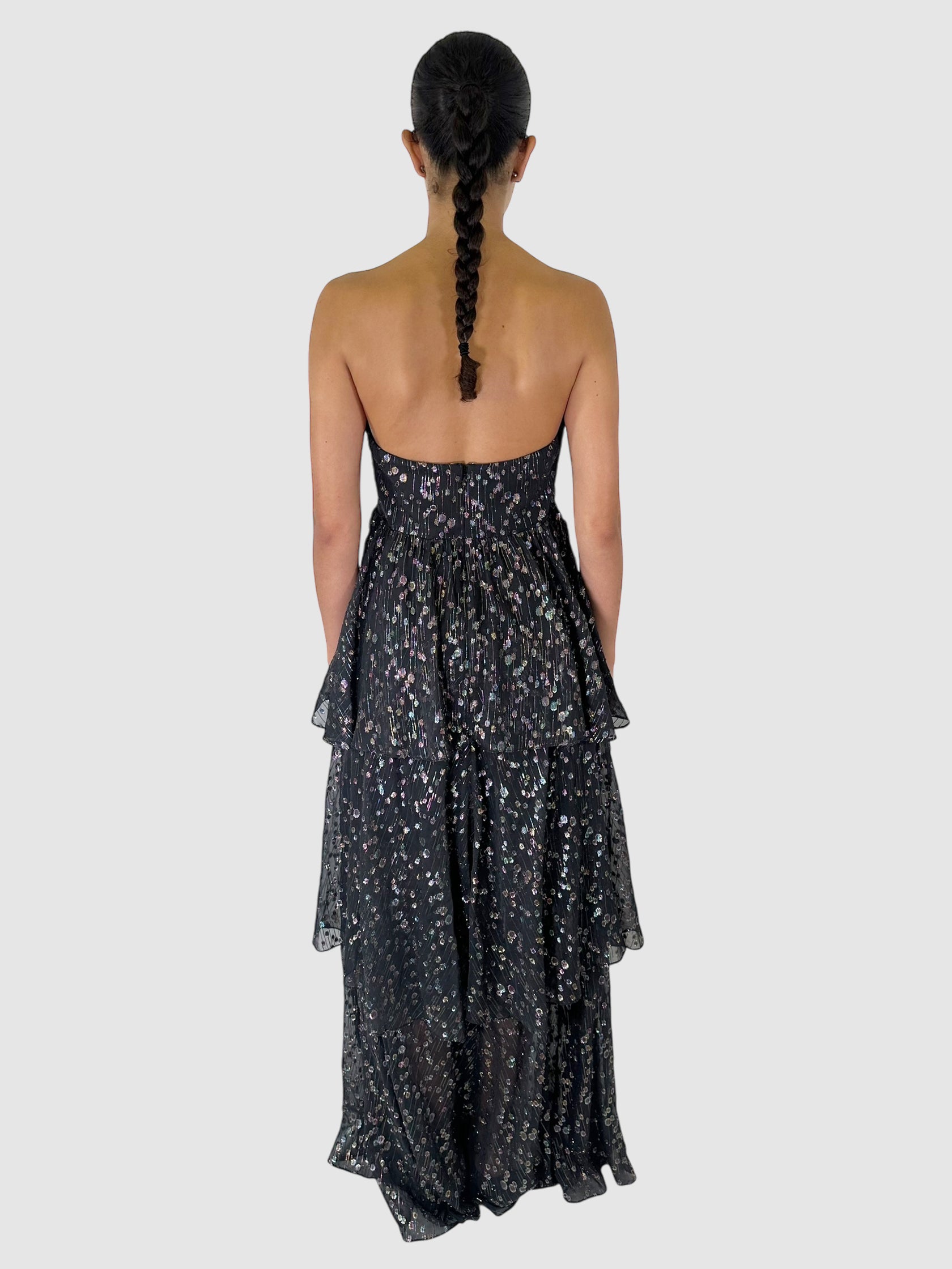 Metallic Circle Print Ruffled Maxi Dress - Size 8