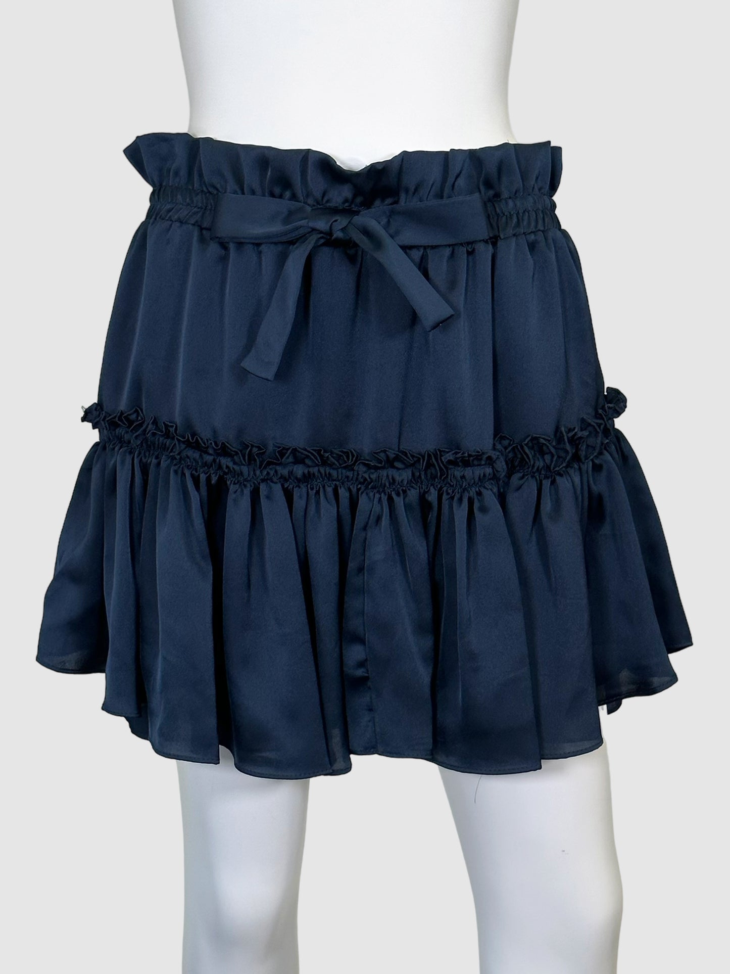 Misa Ruffle Trim Satin Mini Skirt - Size M