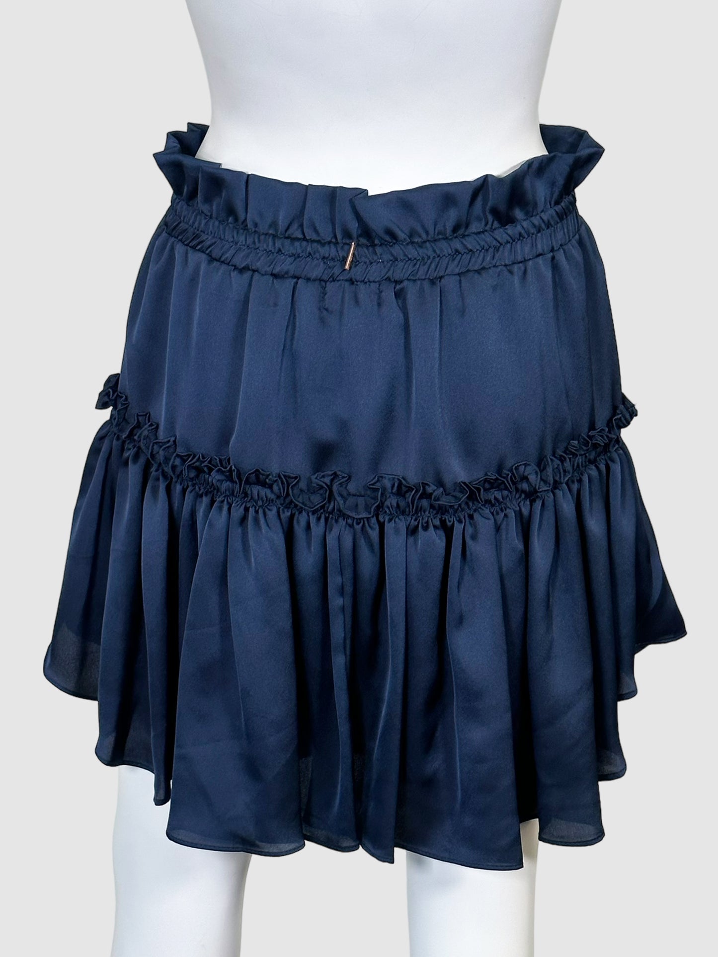 Misa Ruffle Trim Satin Mini Skirt - Size M