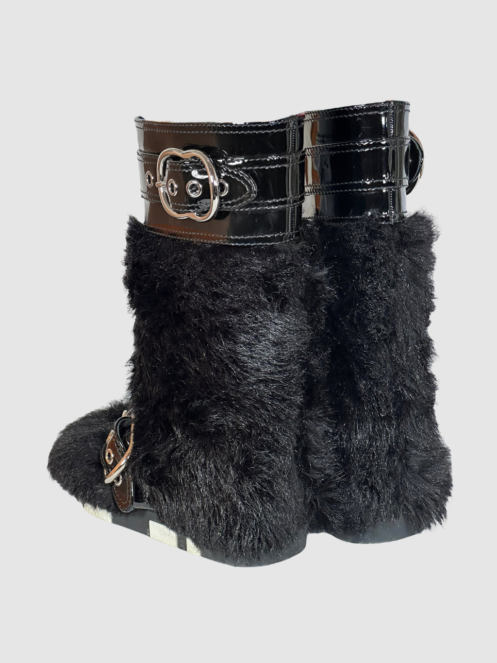 Leather Trim Faux Fur Snow Boots - Size 38