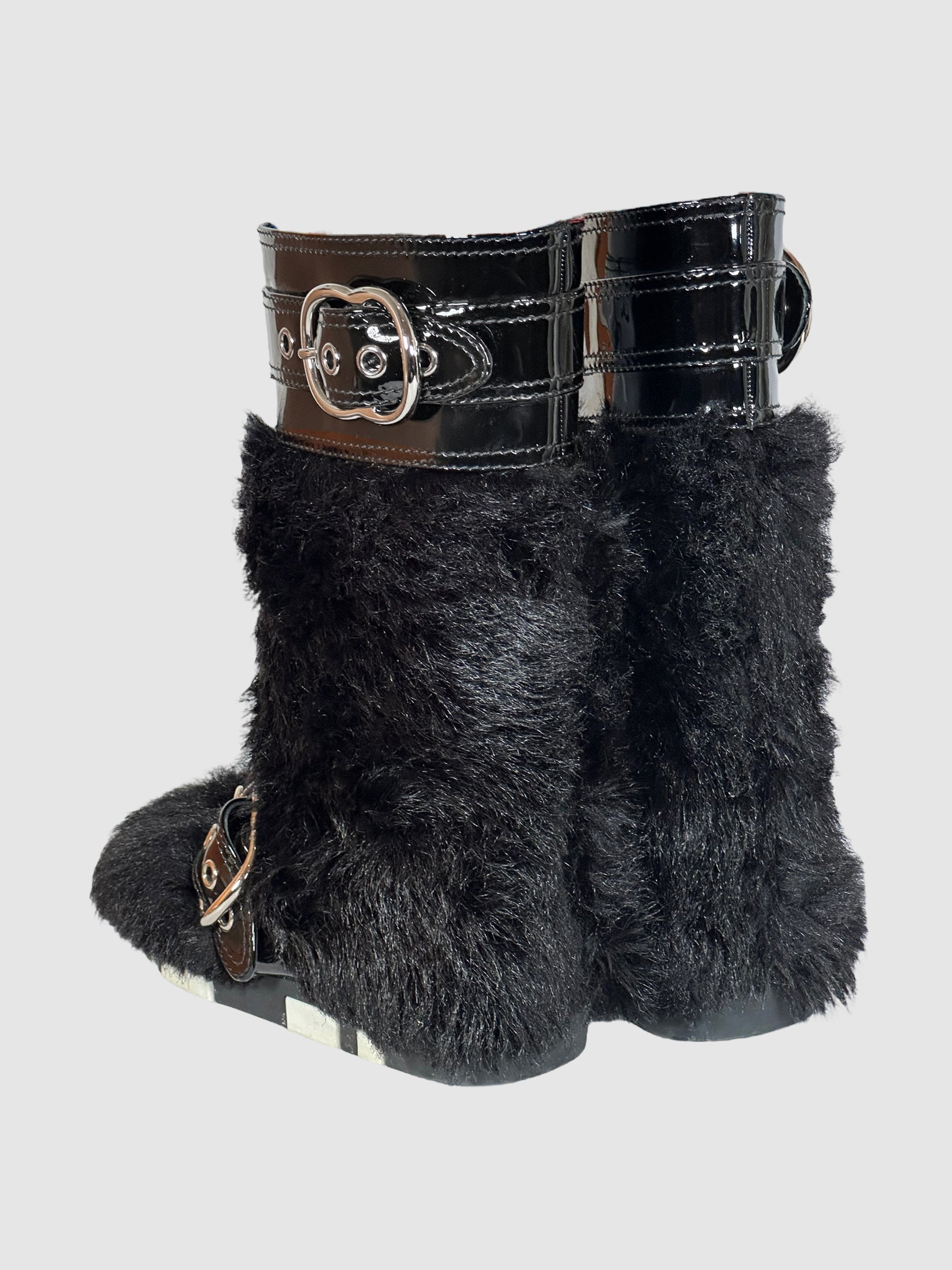 Leather Trim Faux Fur Snow Boots - Size 38