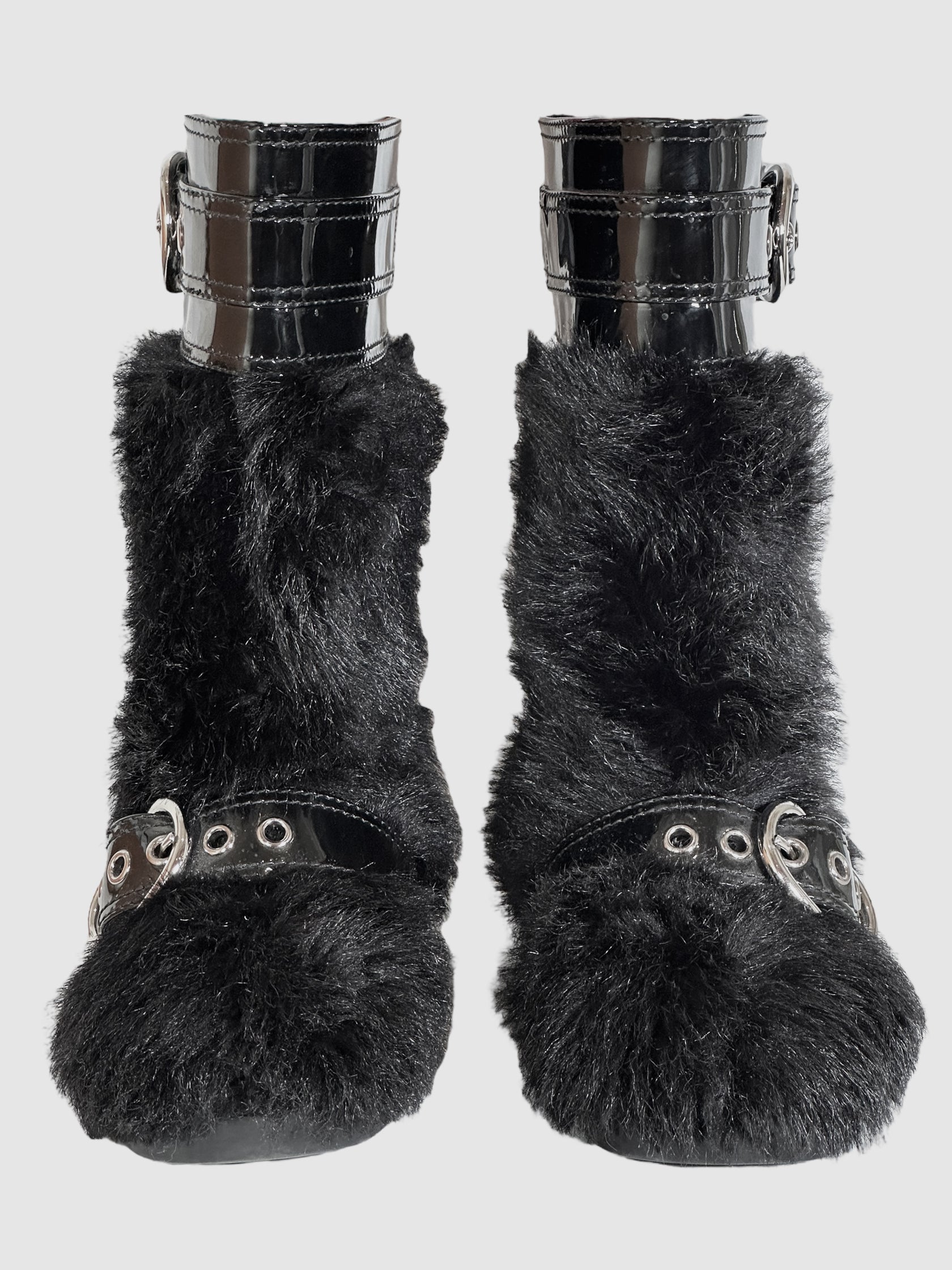 Leather Trim Faux Fur Snow Boots - Size 38