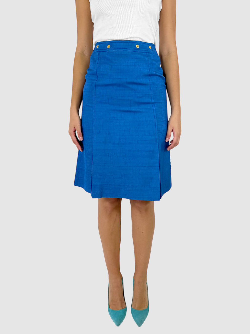 Dual Front Pleat Midi Skirt - Size 44