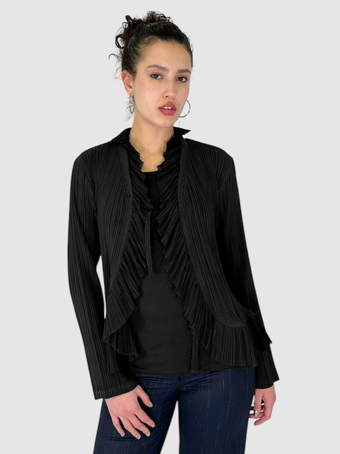 Pleated Ruffle Trim Front Tie Cardigan - Size 4 Luxury Designer Resale Consignment Toronto Secondhand 