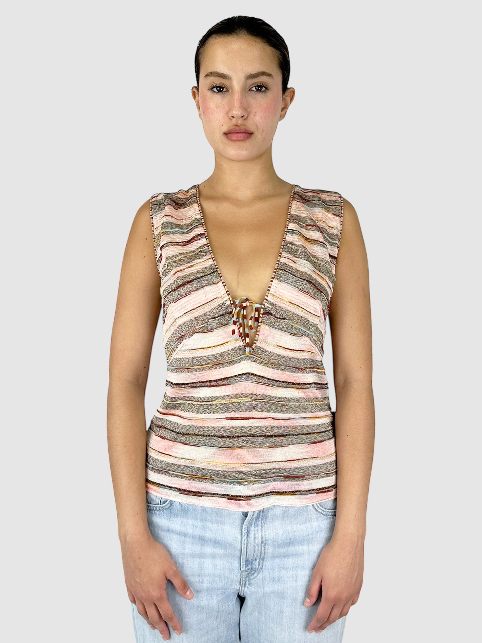 Striped Deep-Cut Top