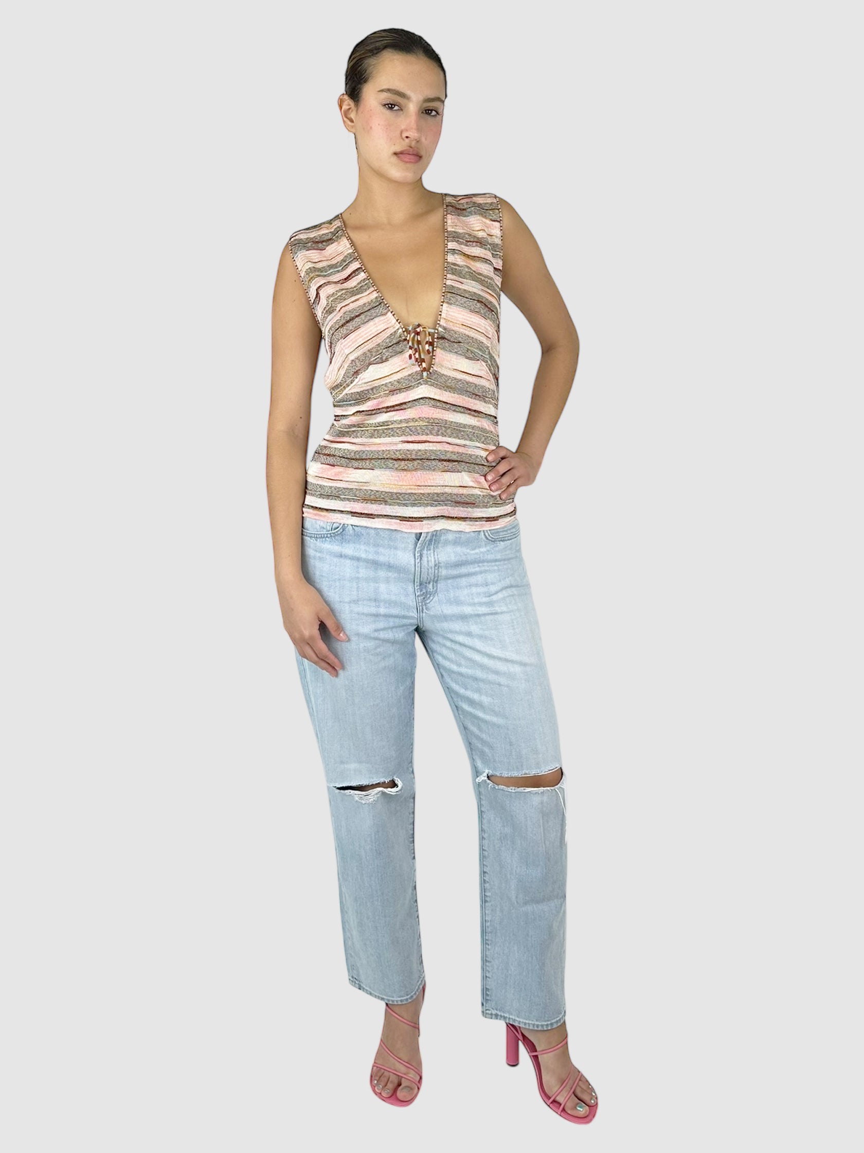 Striped Deep-Cut Top