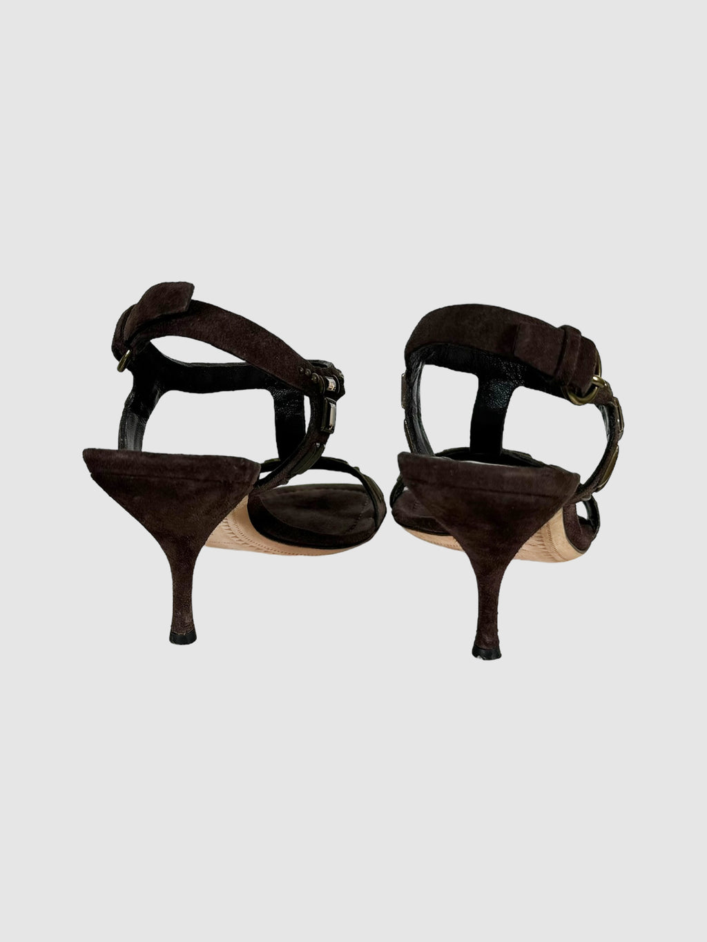 Suede T-Strap Jewelled Heels - Size 37.5