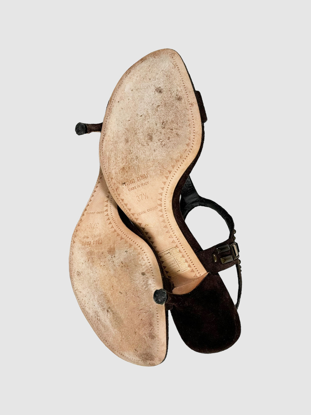 Suede T-Strap Jewelled Heels - Size 37.5