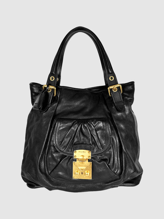 Miu Miu Black Vitello Leather Cadeado Tote Bag Consignment Secondhand Designer Luxury Resale Toronto Trendy