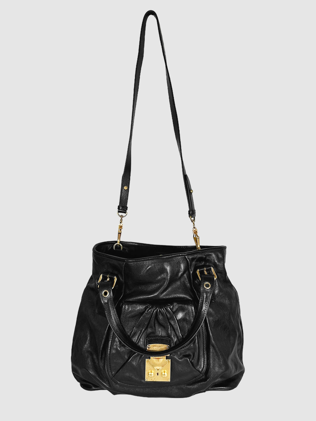 Miu Miu Black Vitello Leather Cadeado Tote Bag Consignment Secondhand Designer Luxury Resale Toronto Trendy
