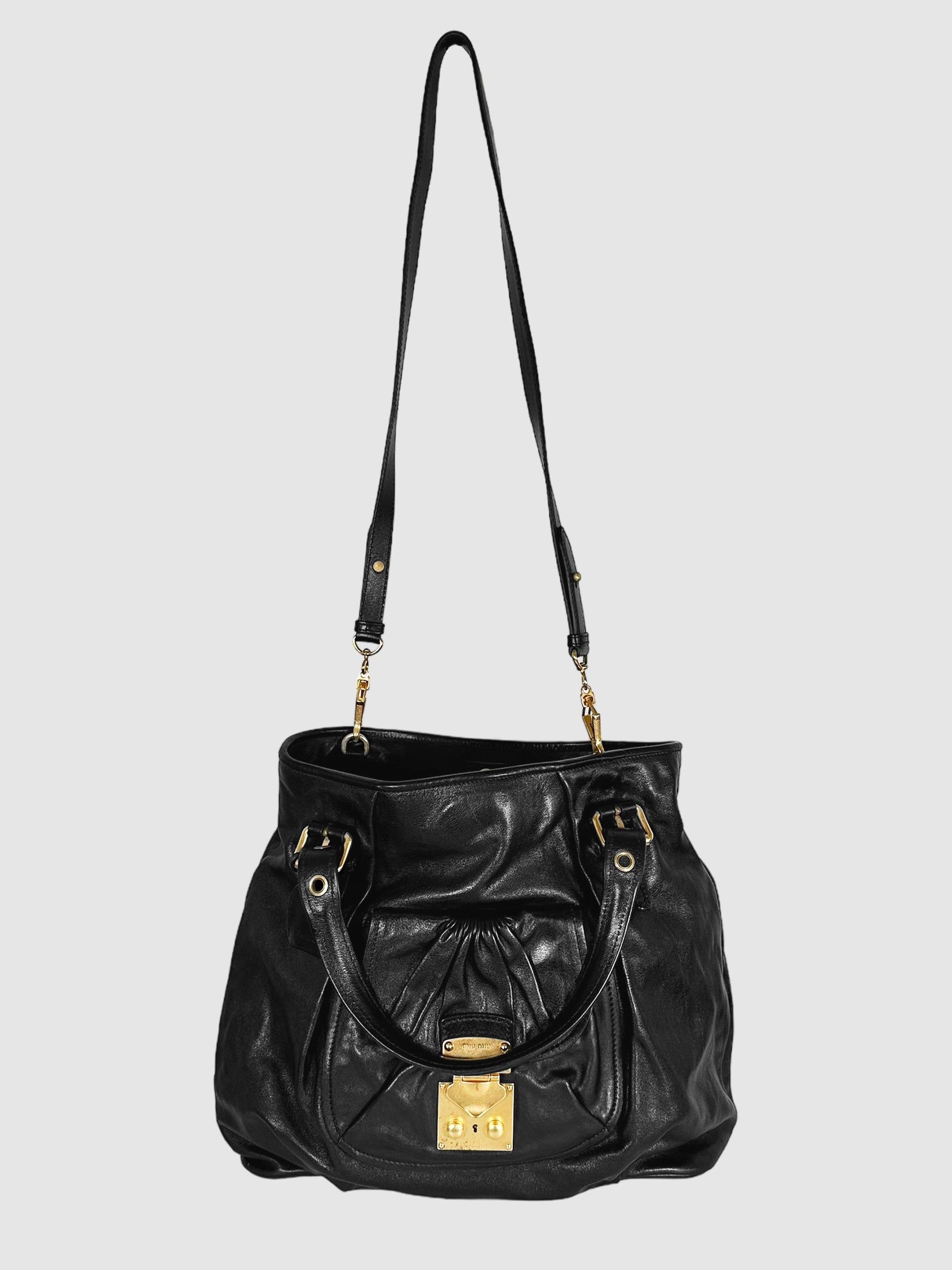 Miu Miu Black Vitello Leather Cadeado Tote Bag Consignment Secondhand Designer Luxury Resale Toronto Trendy