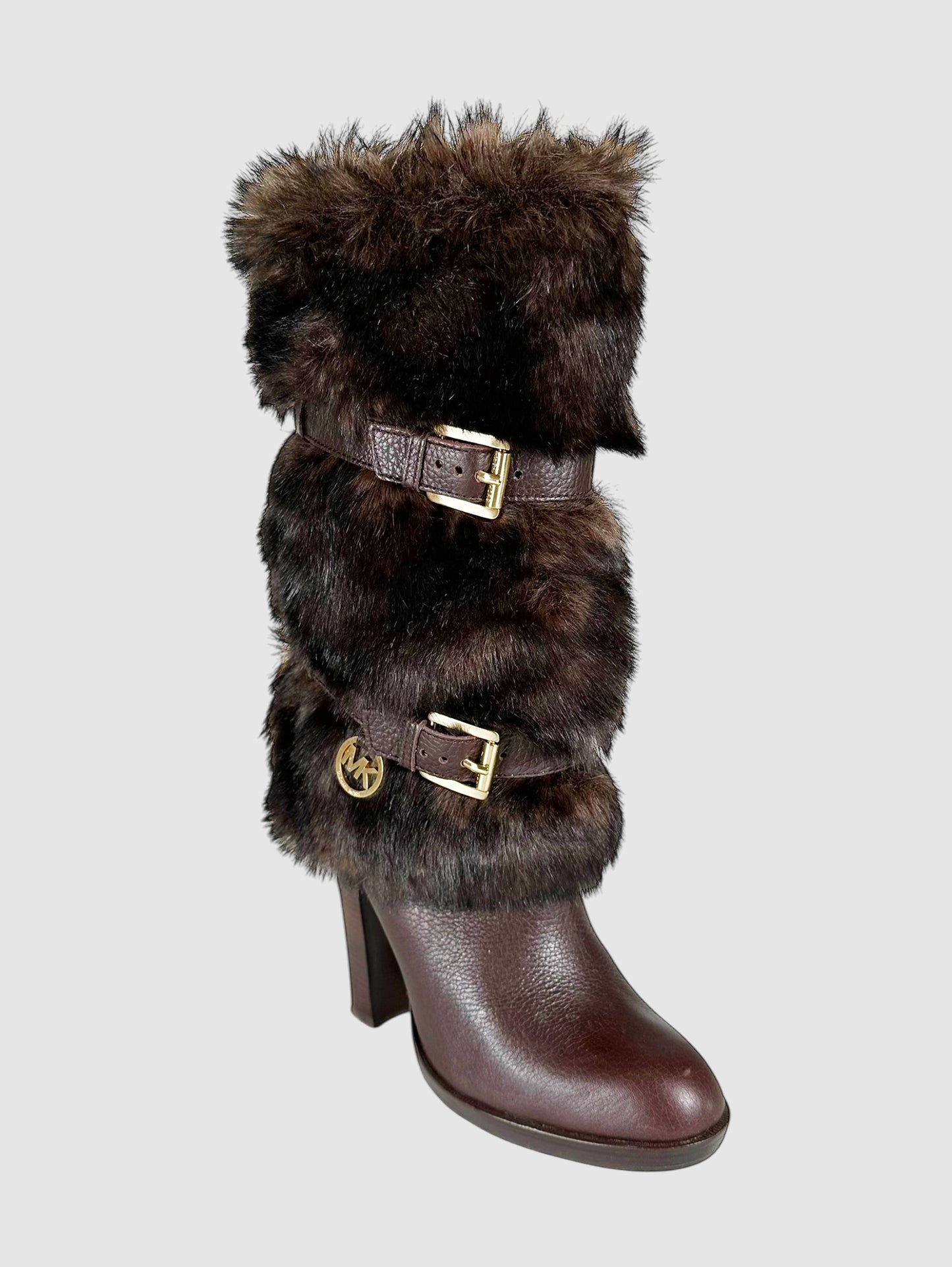 Faux Fur Trim Belted Boots - Size 7