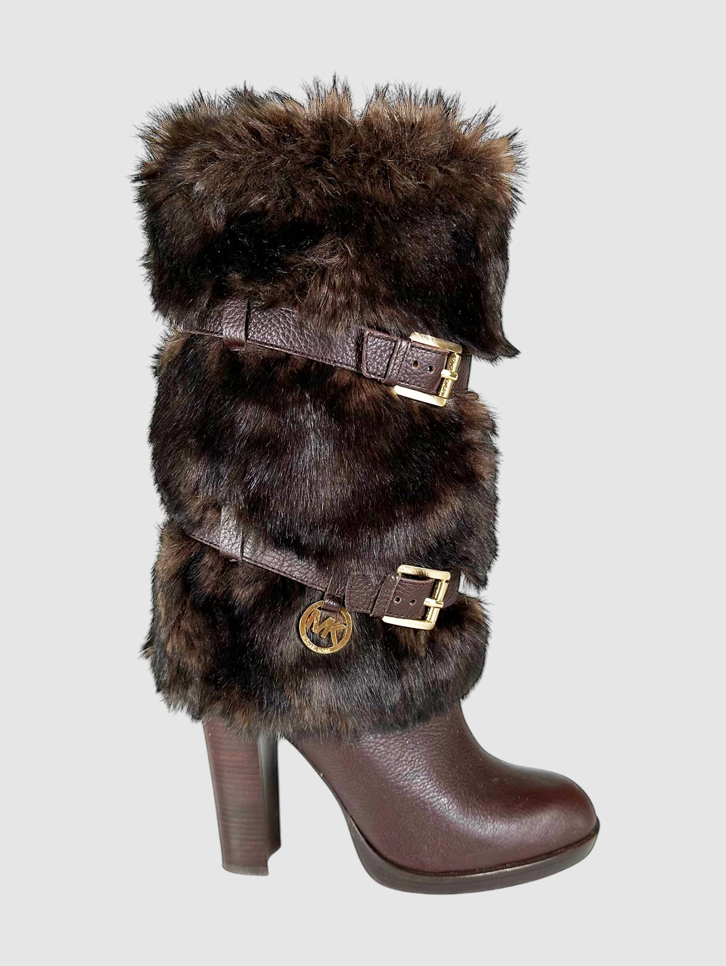 Faux Fur Trim Belted Boots - Size 7