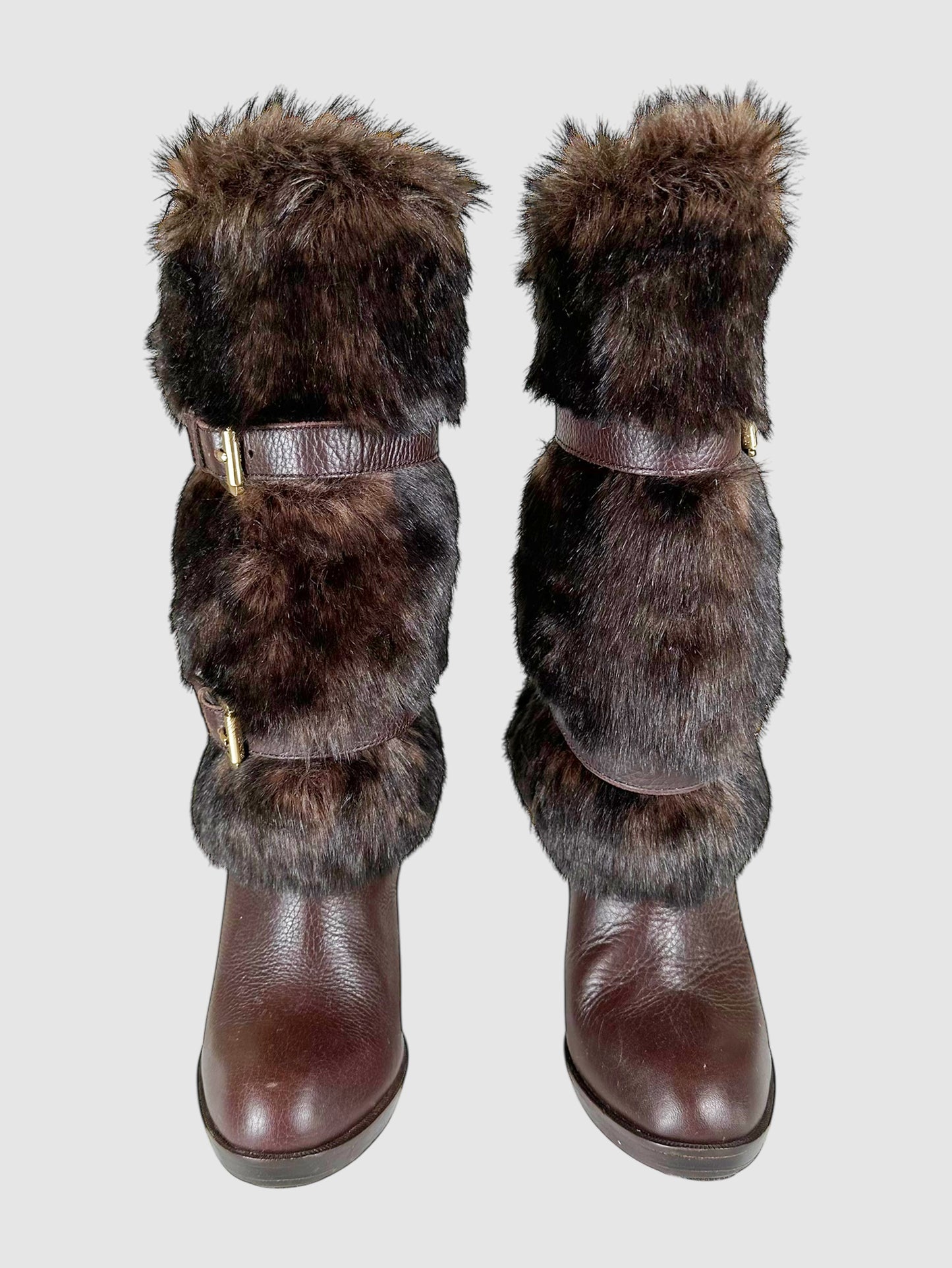 Faux Fur Trim Belted Boots - Size 7