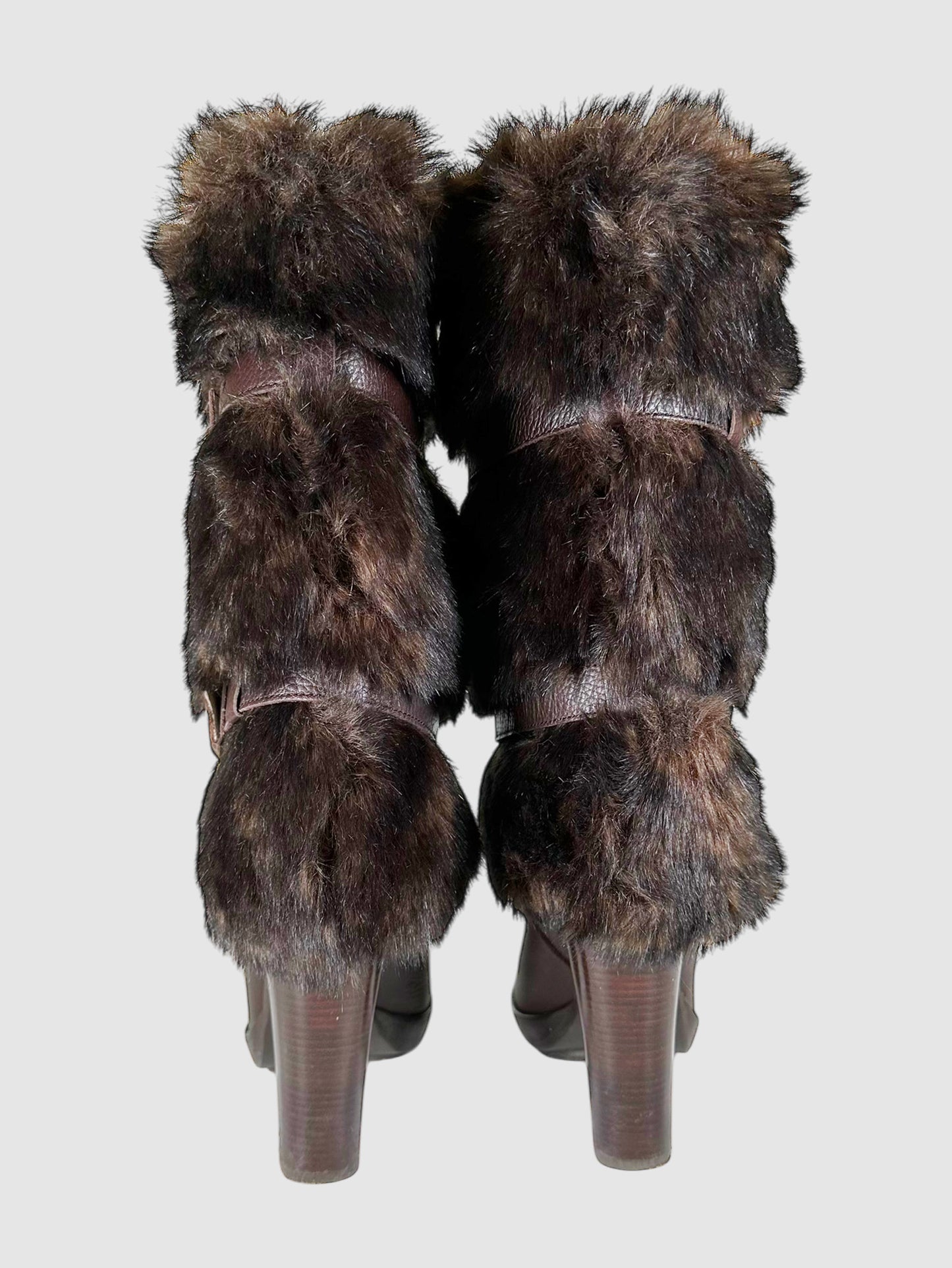 Faux Fur Trim Belted Boots - Size 7