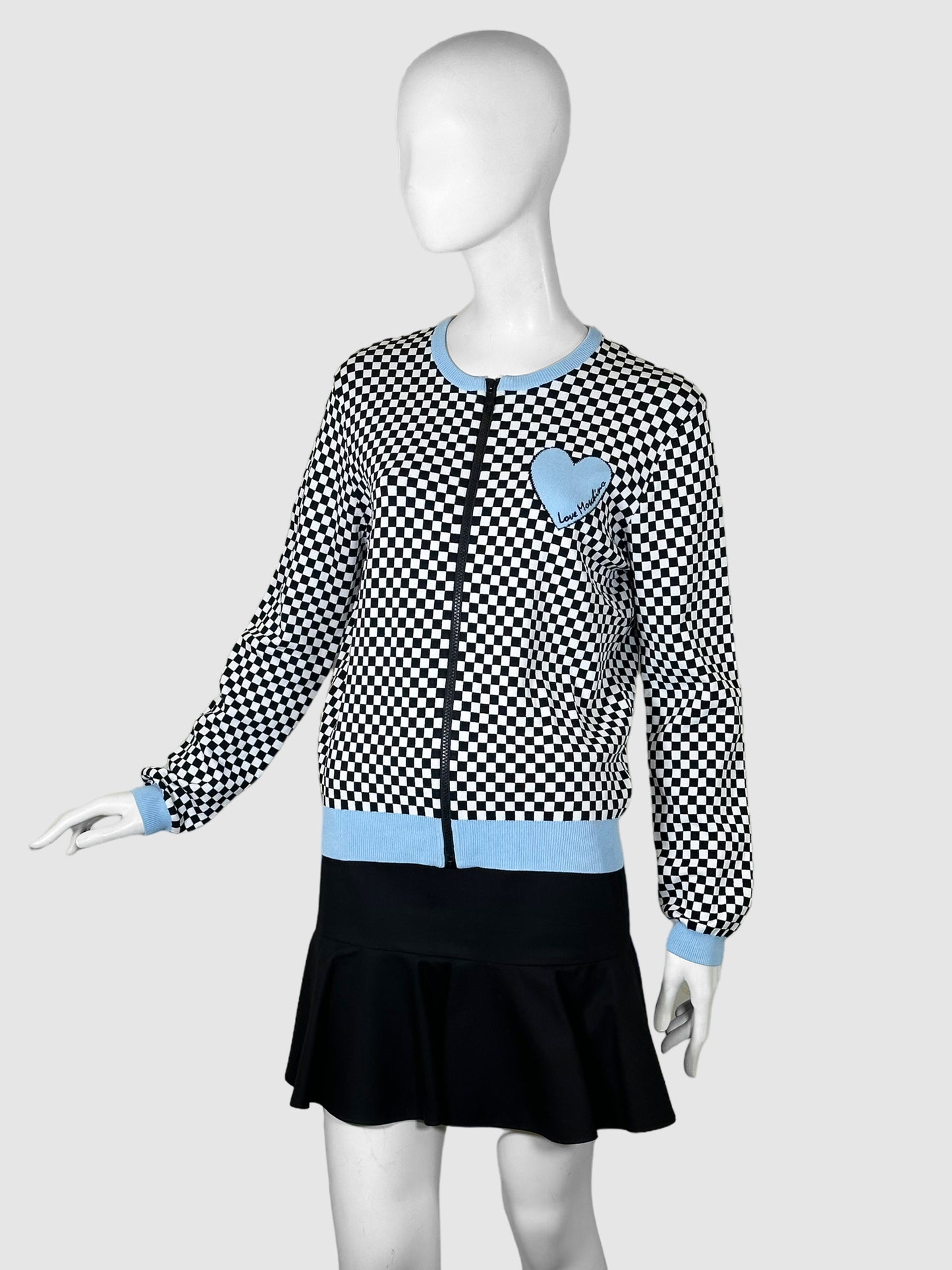 Love Moschino Checkered Zip-Up Cardigan - Size M