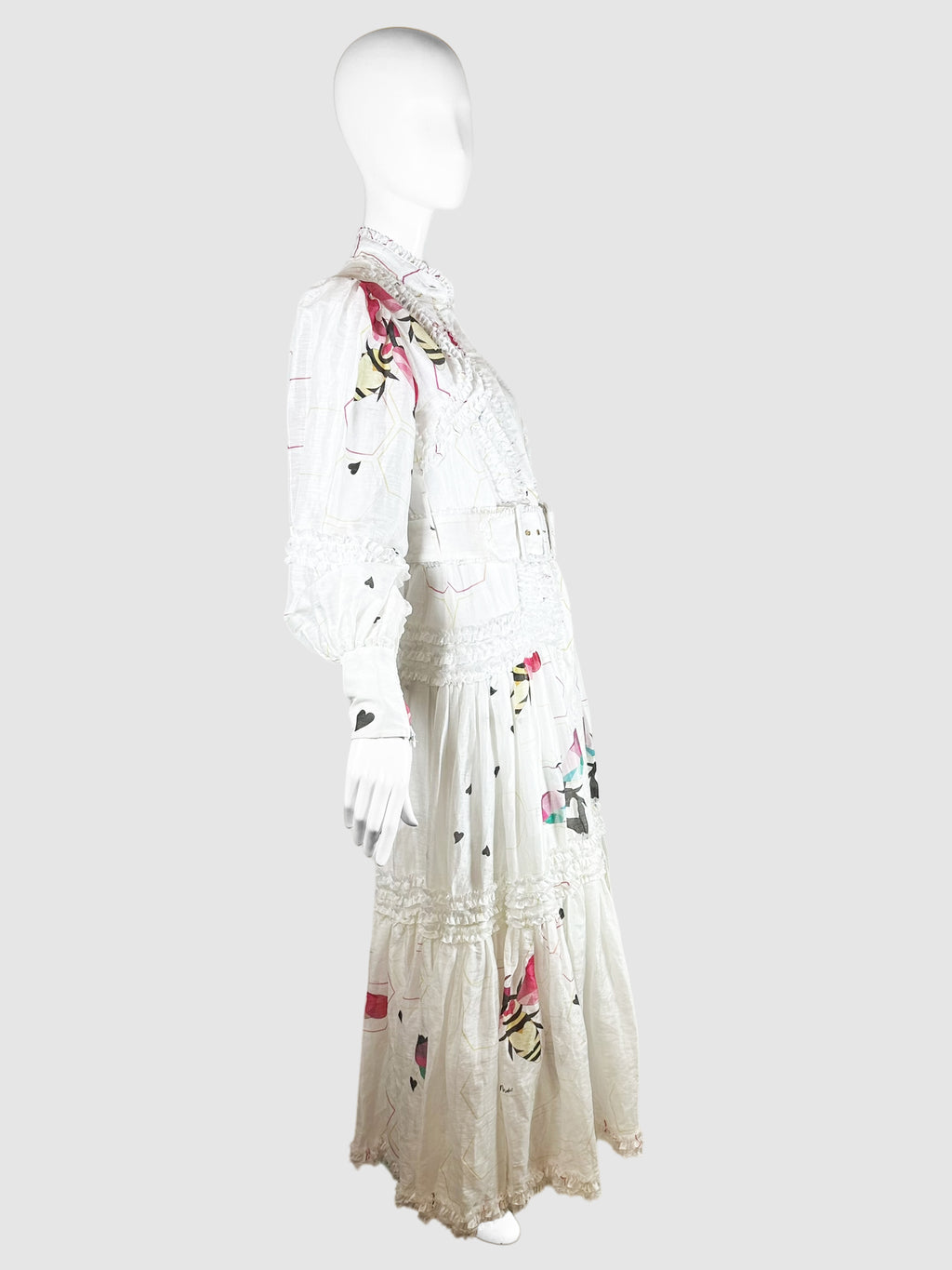 Bee Print Ruffled Maxi Dress - Size 4